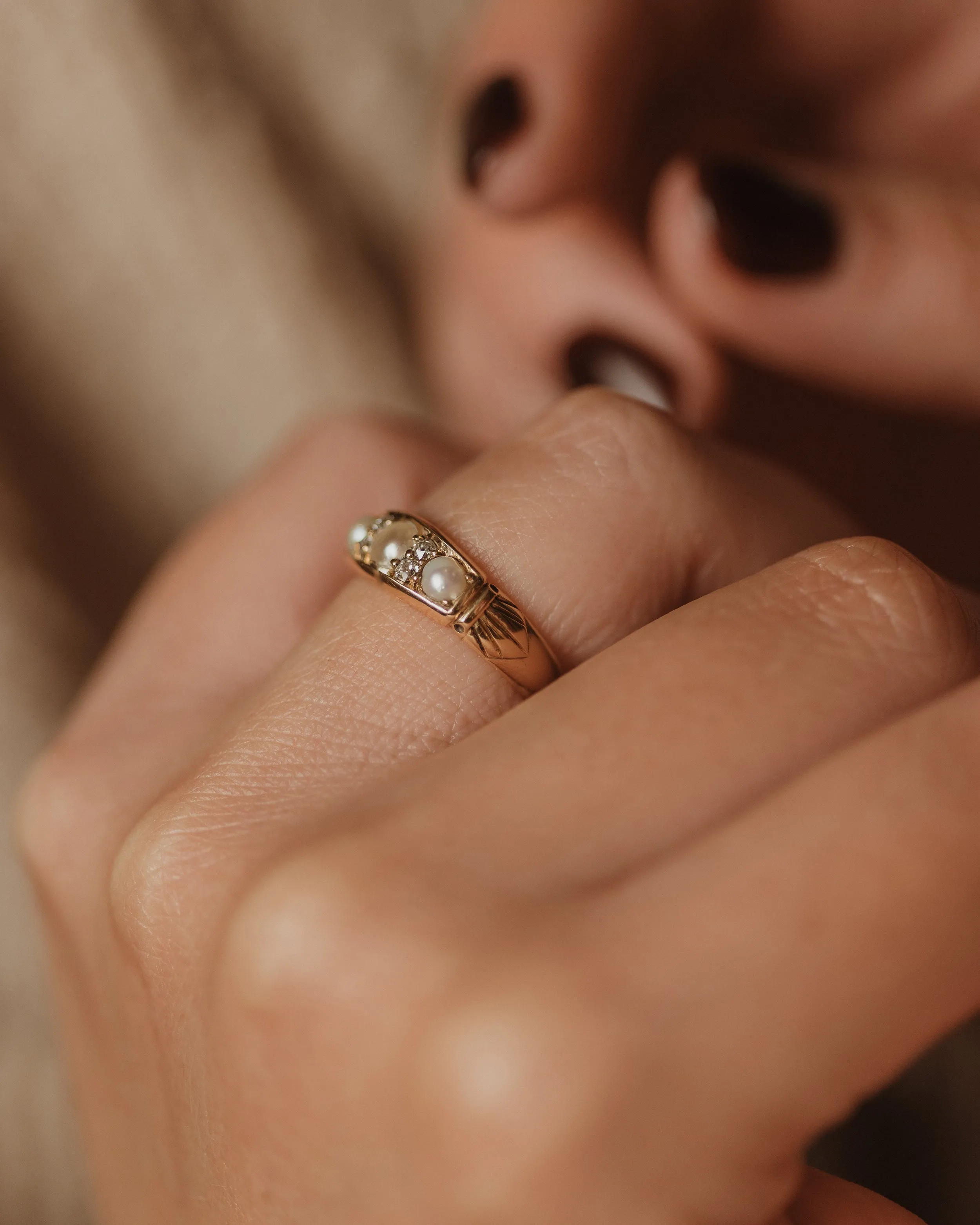 Philippa 1890 Antique Victorian 18ct Gold Pearl & Diamond Ring sold by Rock n Rose product image thumbnail 2