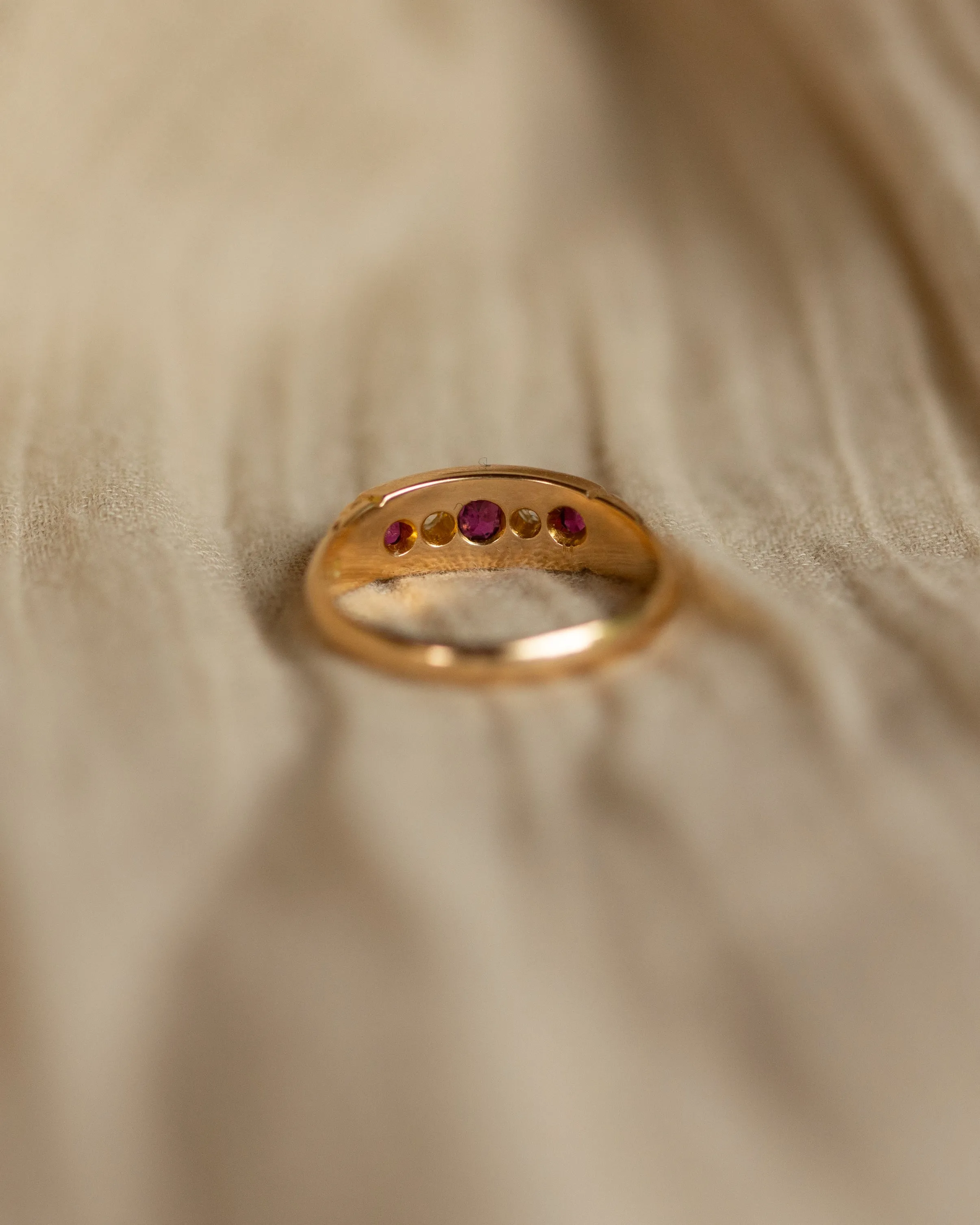 Flora 1911 Antique 18ct Gold Ruby & Diamond Five Stone Ring sold by Rock n Rose product image thumbnail 5