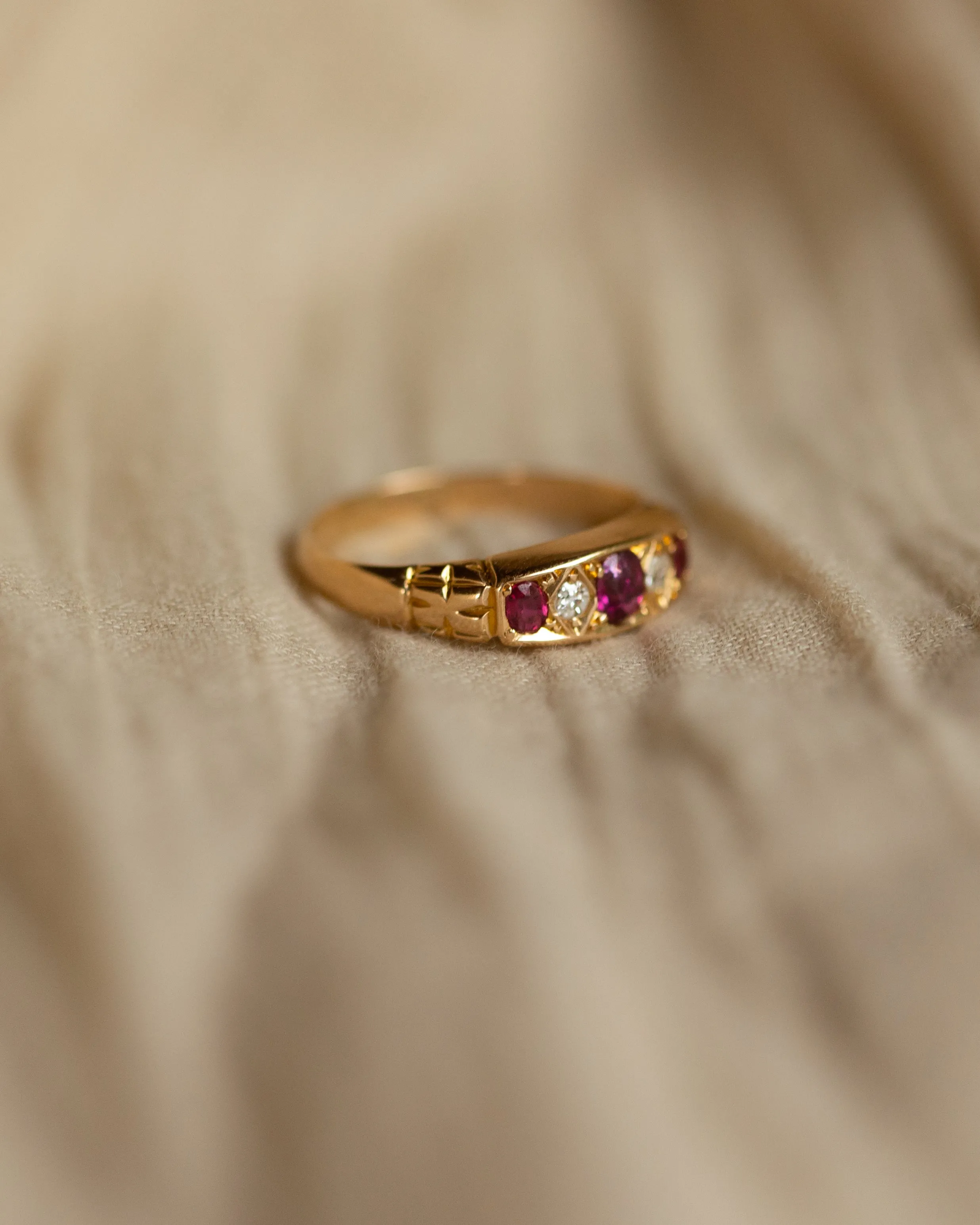 Flora 1911 Antique 18ct Gold Ruby & Diamond Five Stone Ring sold by Rock n Rose product image thumbnail 4