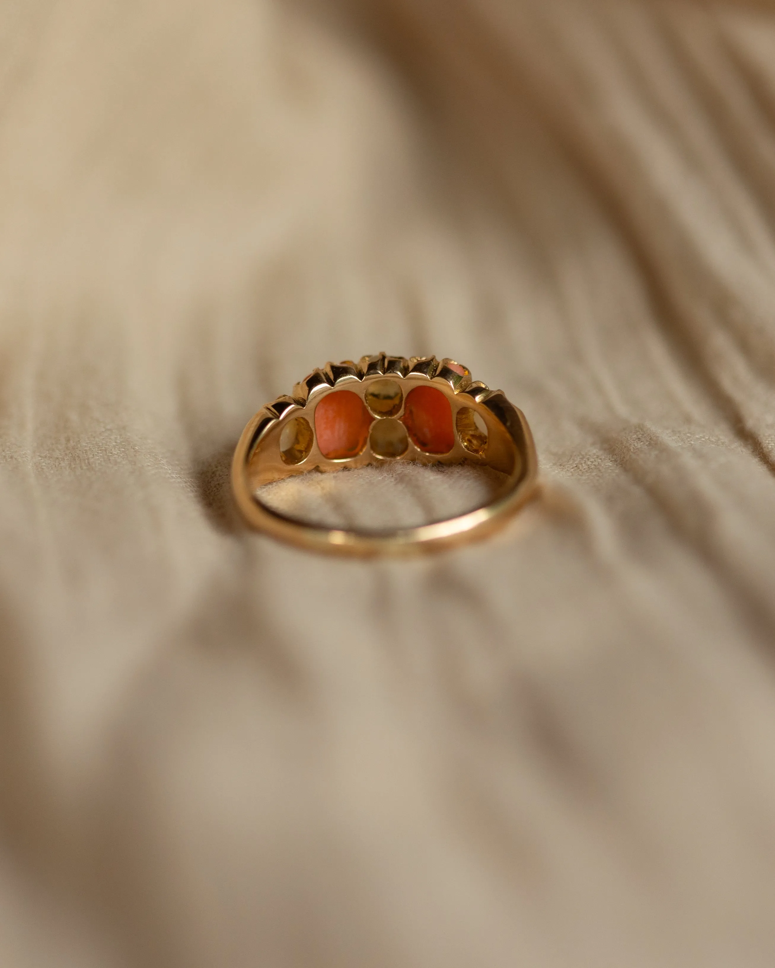 Rosamund Antique 18ct Gold Coral & Pearl Six Stone Ring sold by Rock n Rose product image thumbnail 5