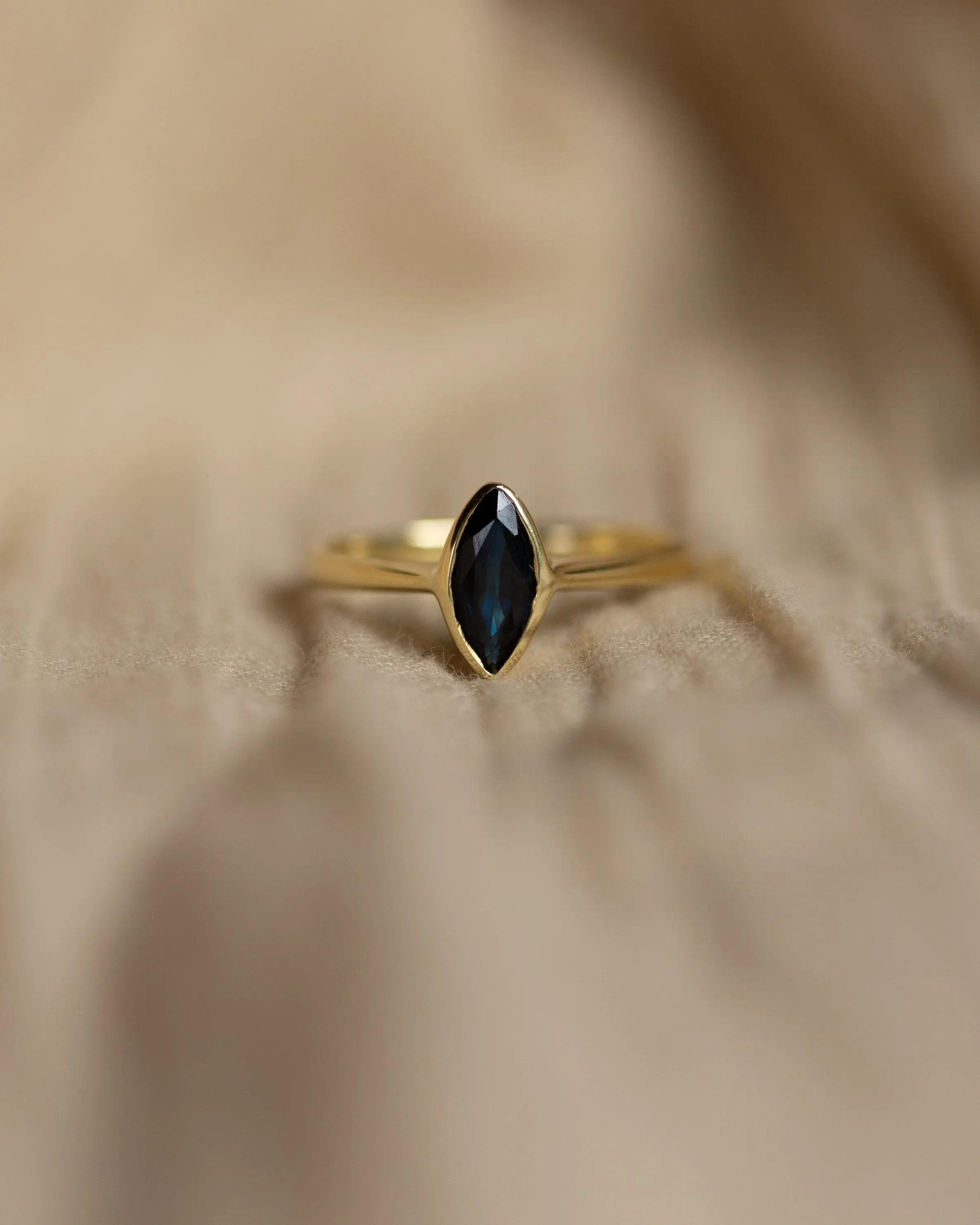 Cora Vintage 14ct Gold Marquise Sapphire Single Stone Ring sold by Rock n Rose
