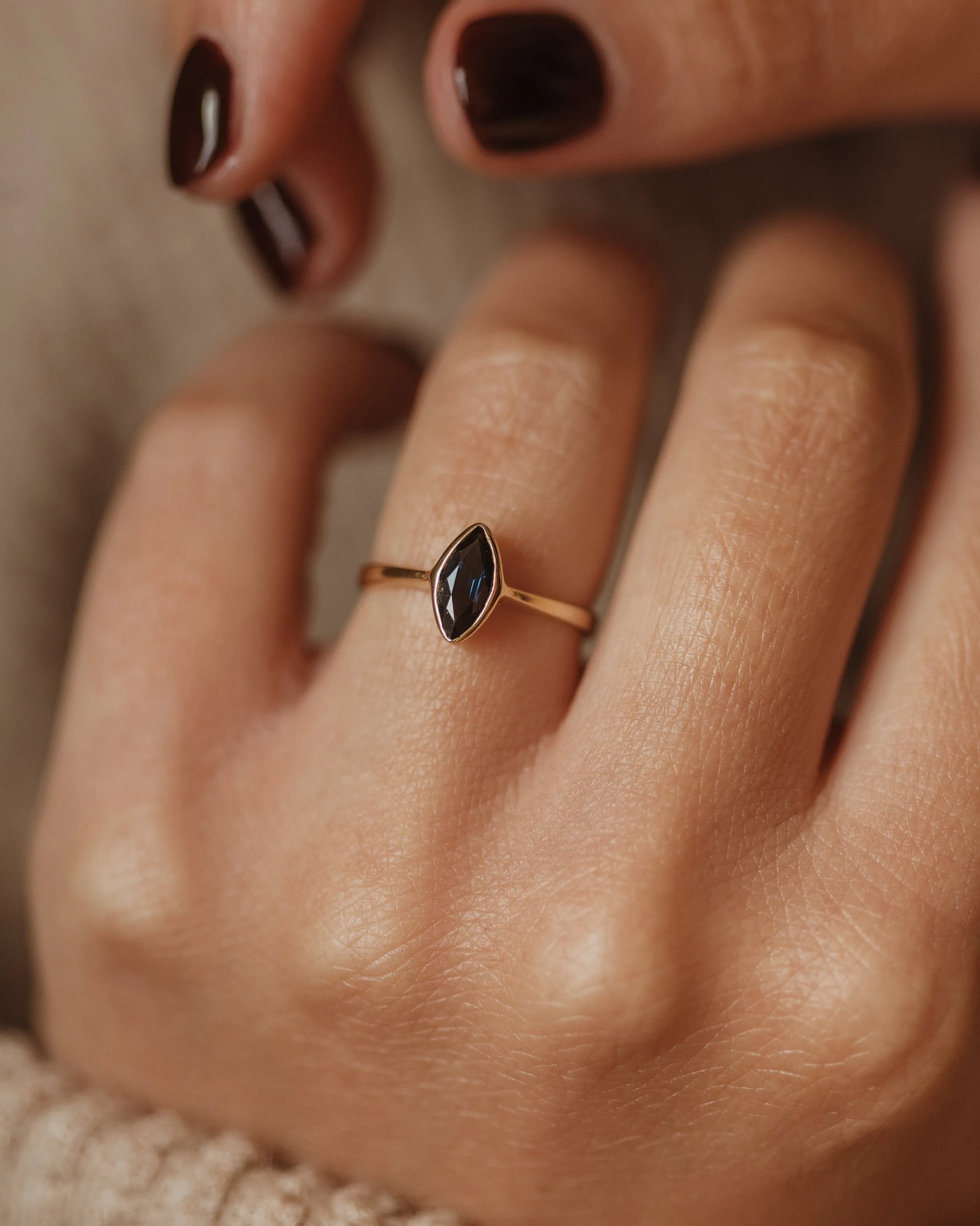 Cora Vintage 14ct Gold Marquise Sapphire Single Stone Ring sold by Rock n Rose product image thumbnail 2