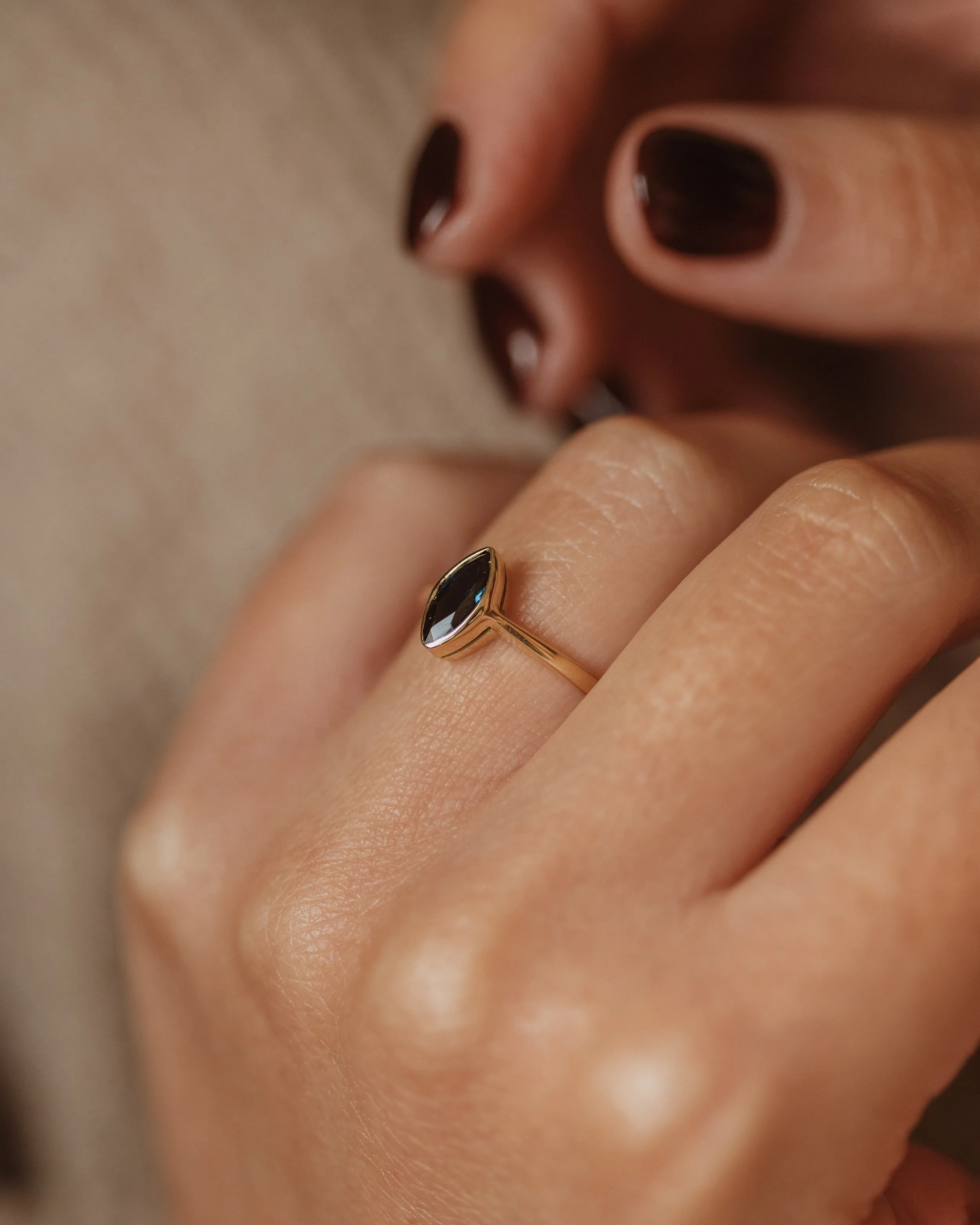 Cora Vintage 14ct Gold Marquise Sapphire Single Stone Ring sold by Rock n Rose product image thumbnail 3