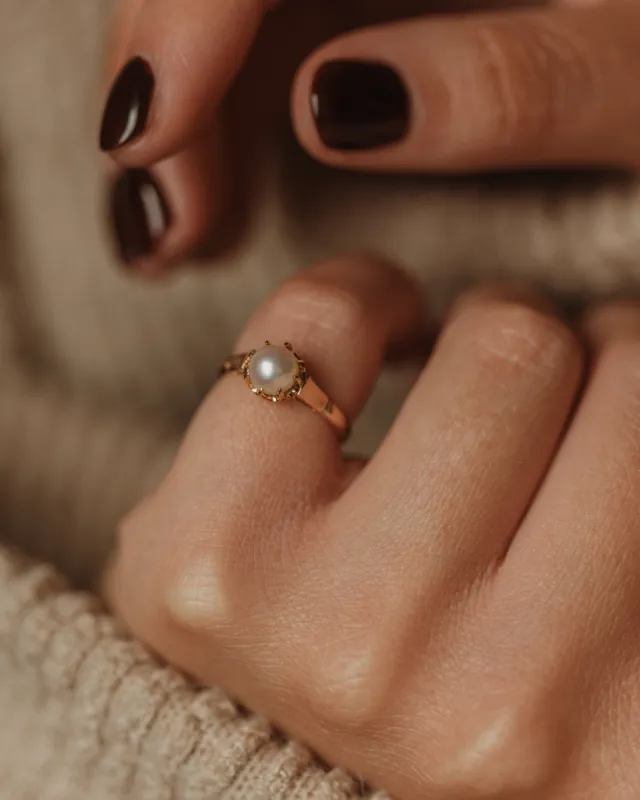 Honey Vintage 18ct Gold Pearl Single Stone Ring sold by Rock n Rose