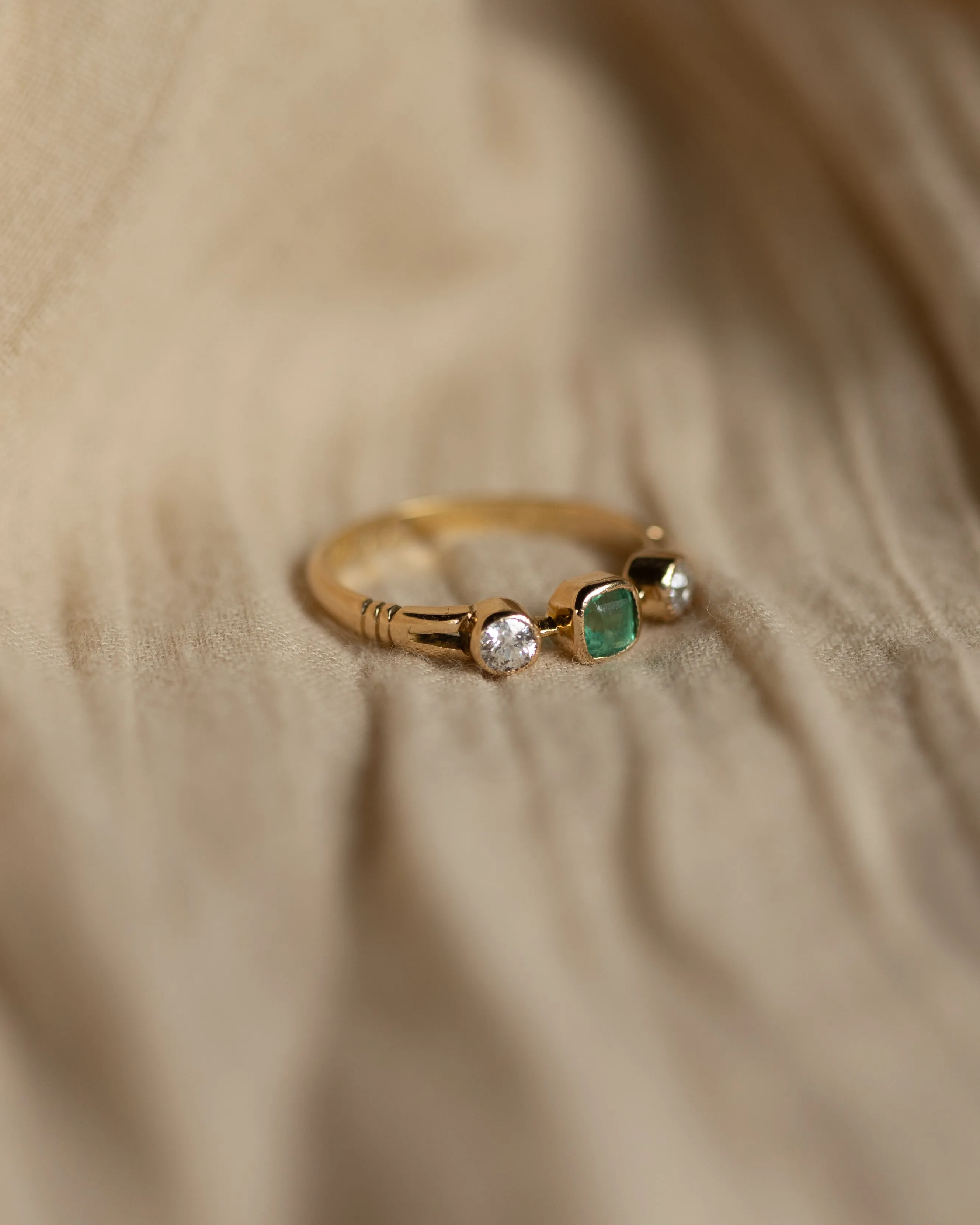 Alfreda 1911 Antique 18ct Gold Emerald & Diamond Trilogy Ring sold by Rock n Rose product image thumbnail 4