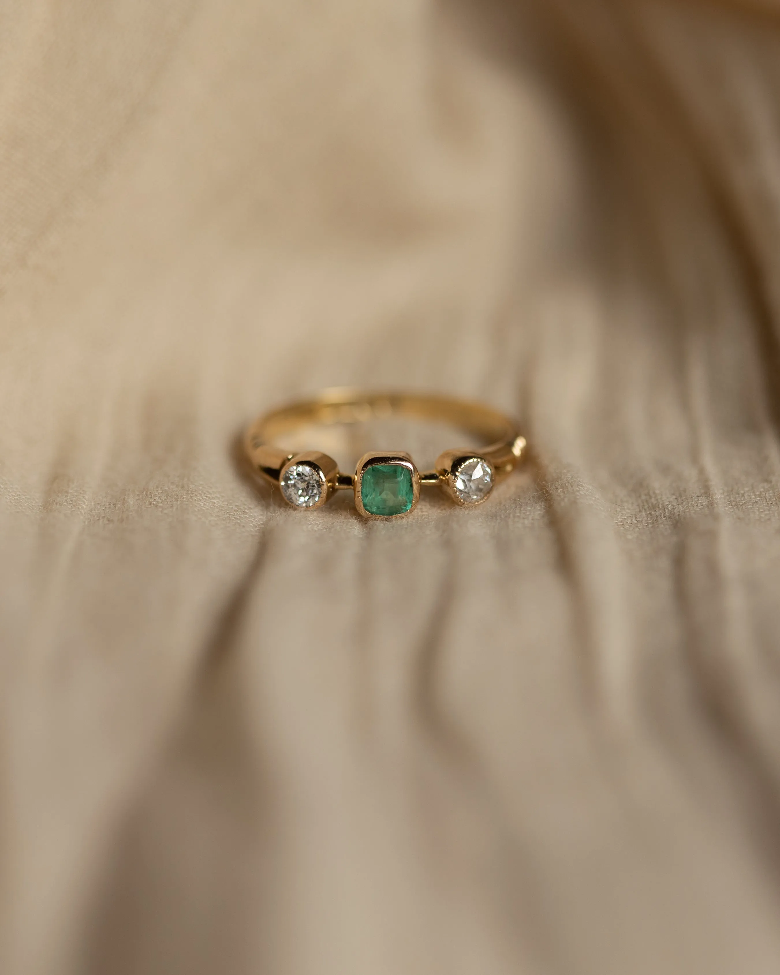 Alfreda 1911 Antique 18ct Gold Emerald & Diamond Trilogy Ring sold by Rock n Rose product image thumbnail 3