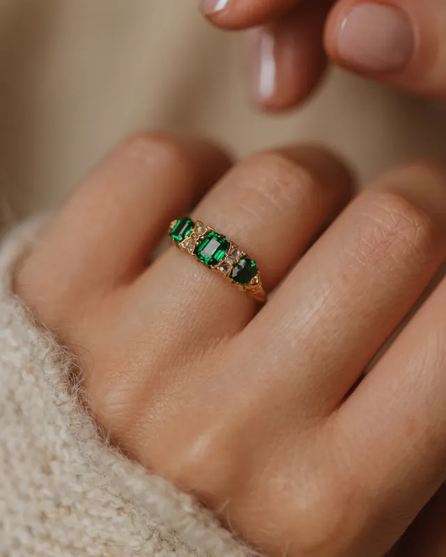 Regina 1903 Antique 18ct Gold Green Paste & Diamond Trilogy Ring sold by Rock n Rose