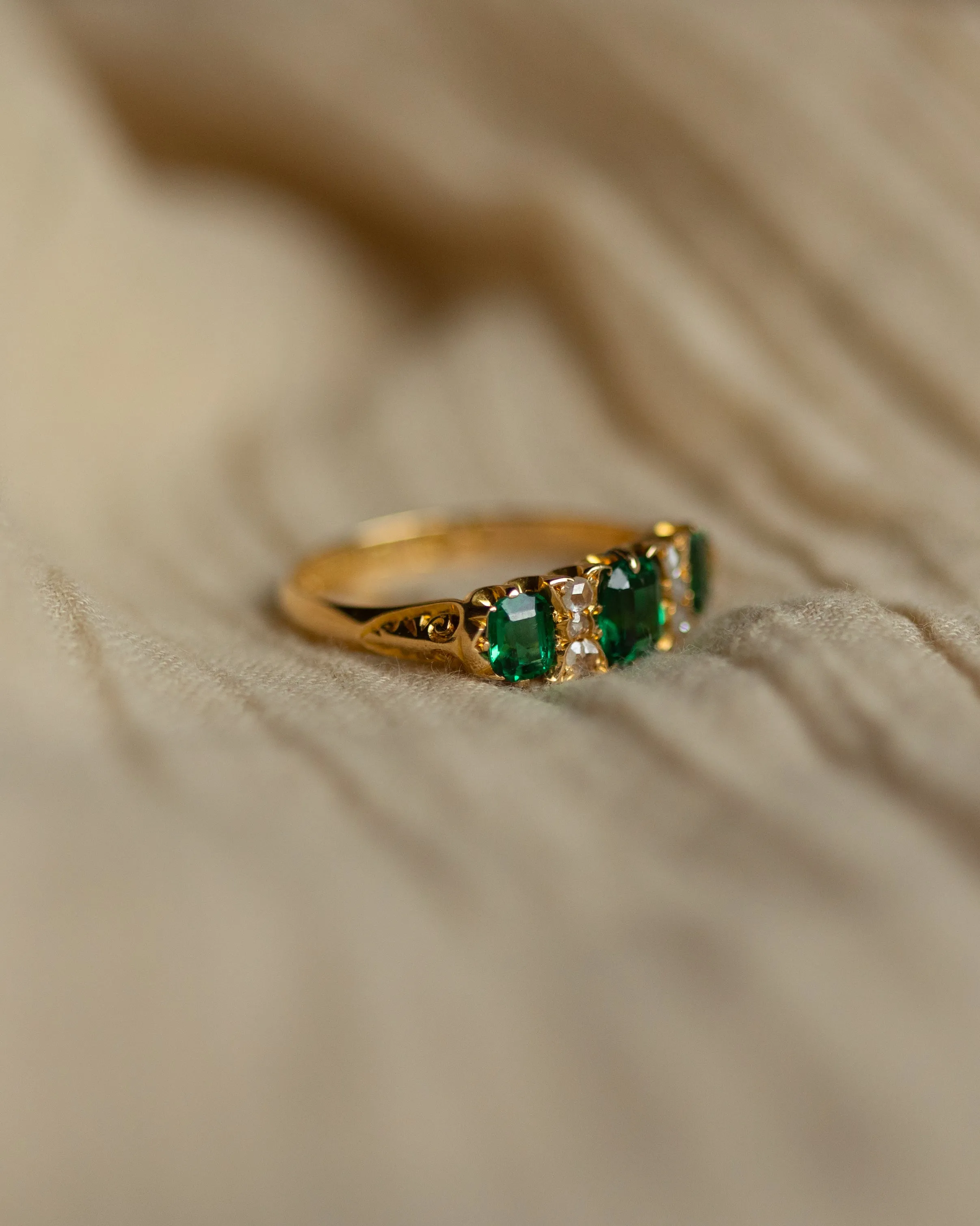 Regina 1903 Antique 18ct Gold Green Paste & Diamond Trilogy Ring sold by Rock n Rose product image thumbnail 4