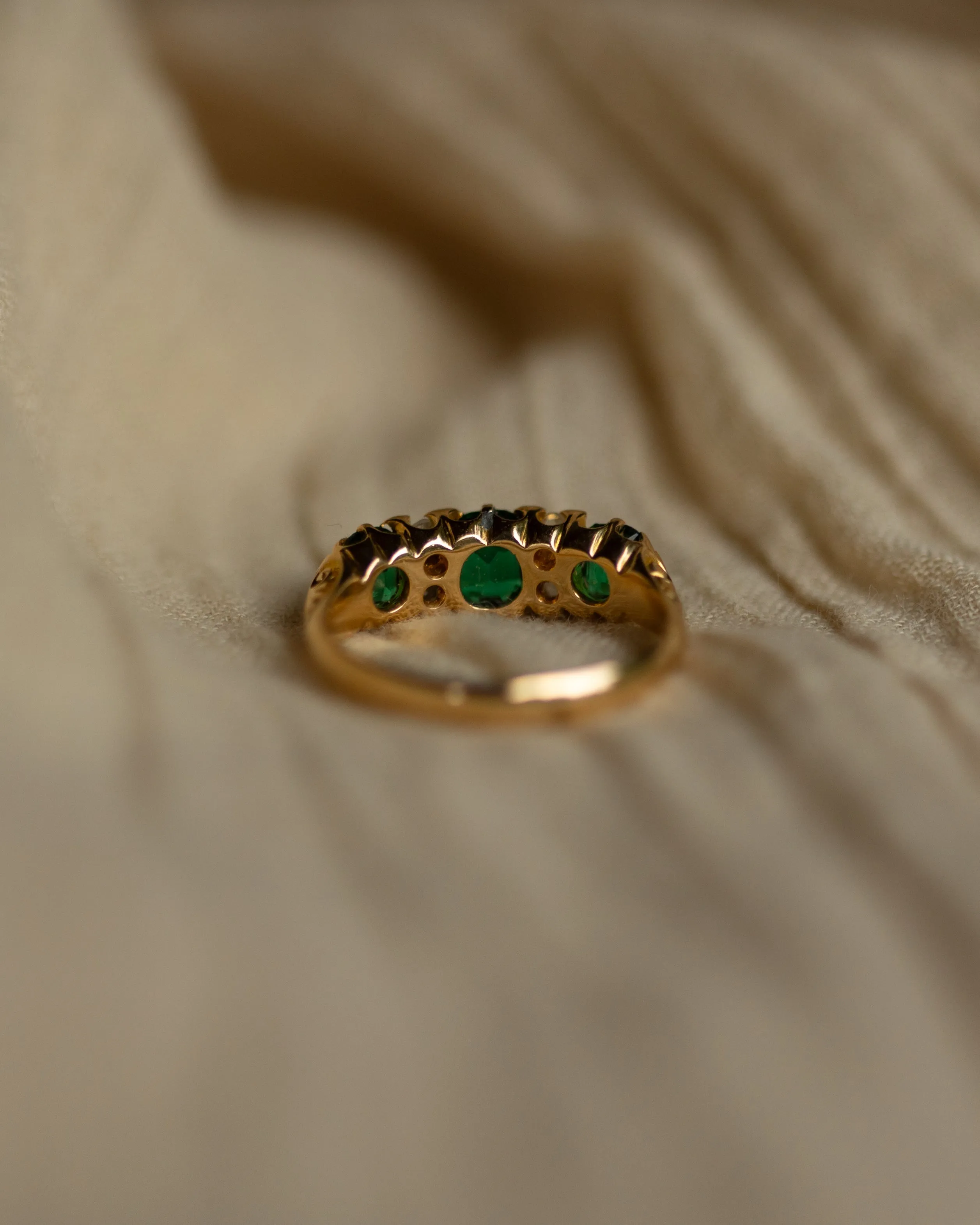 Regina 1903 Antique 18ct Gold Green Paste & Diamond Trilogy Ring sold by Rock n Rose product image thumbnail 5