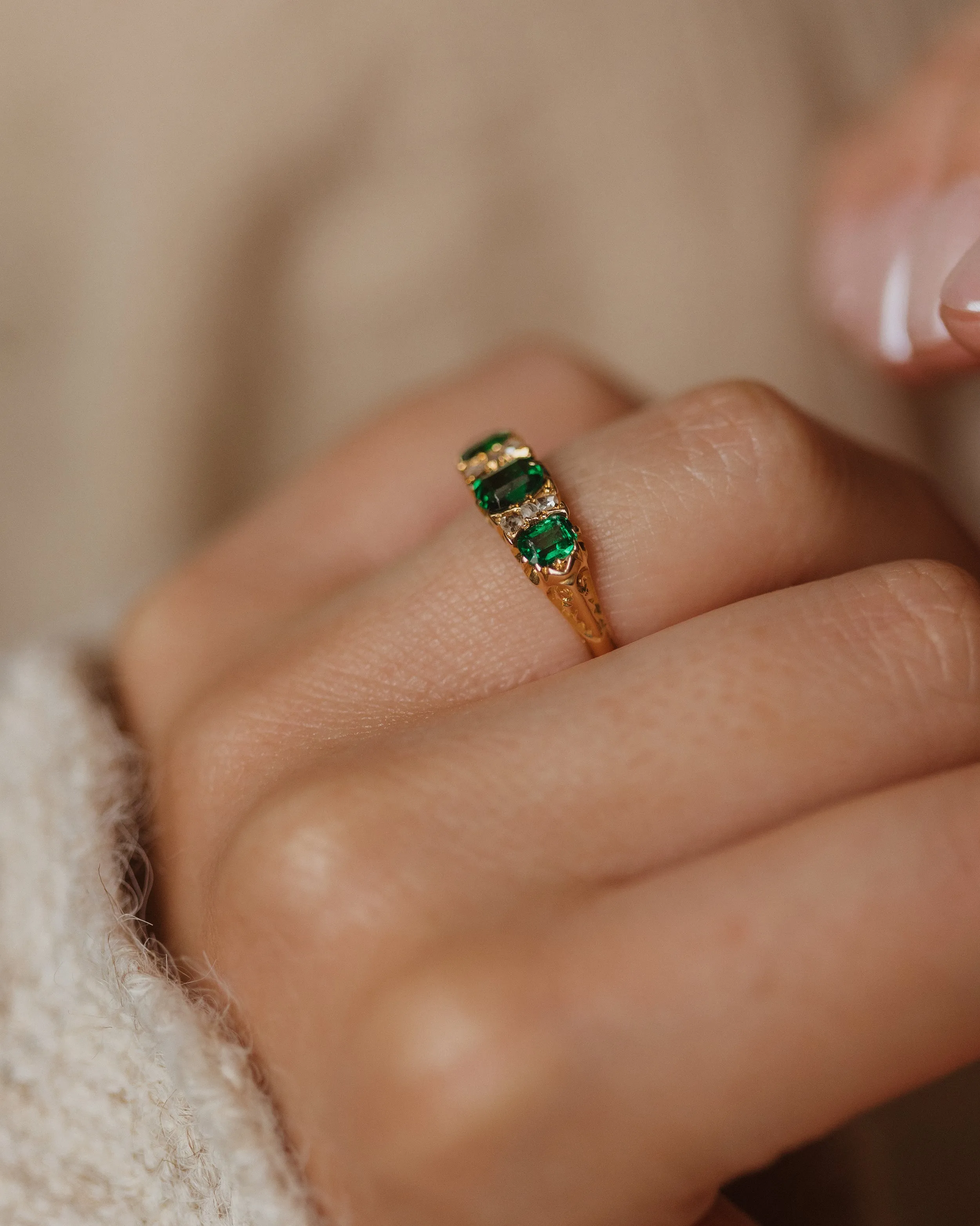 Regina 1903 Antique 18ct Gold Green Paste & Diamond Trilogy Ring sold by Rock n Rose product image thumbnail 2