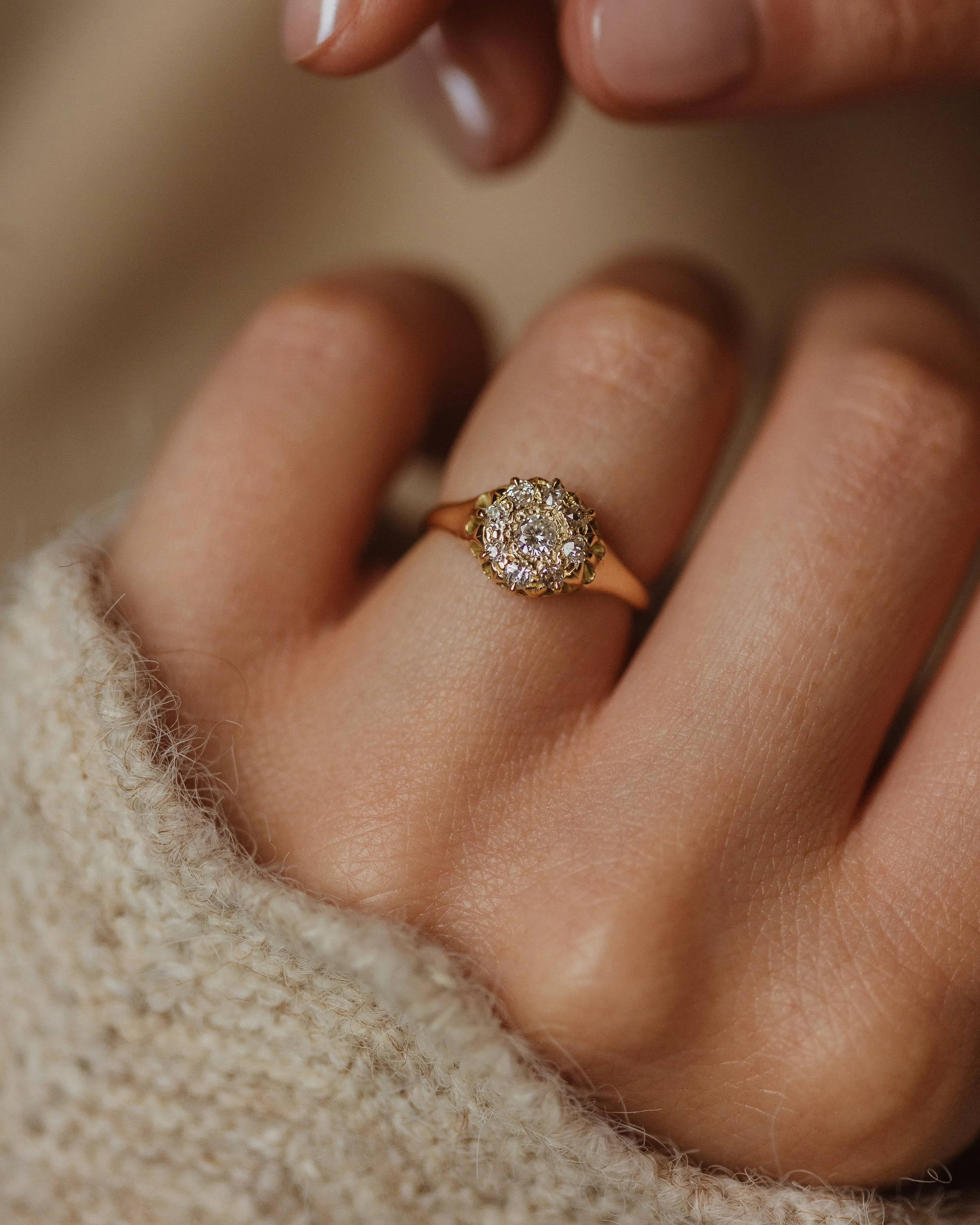 Juliette Antique 18ct Gold Diamond Cluster Ring sold by Rock n Rose product image thumbnail 2