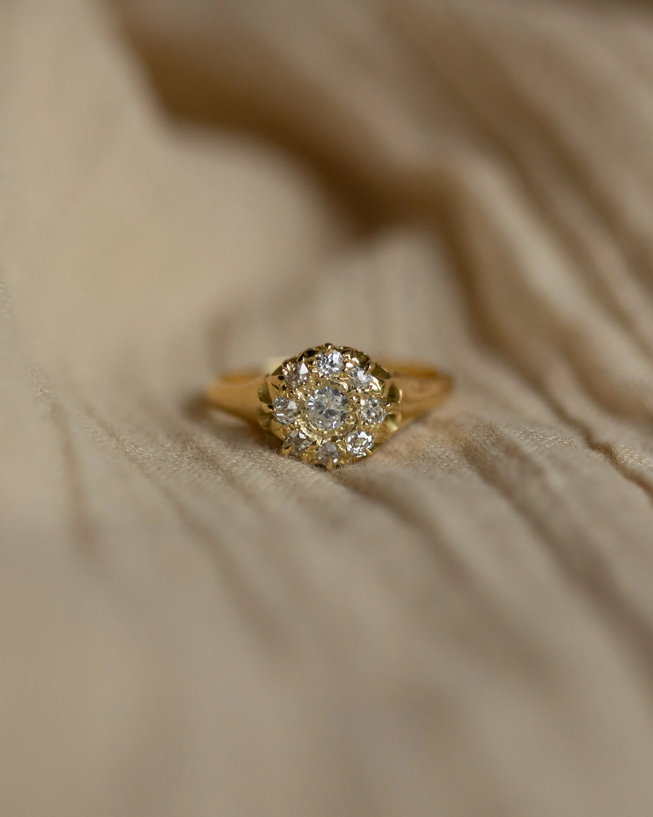 Juliette Antique 18ct Gold Diamond Cluster Ring sold by Rock n Rose