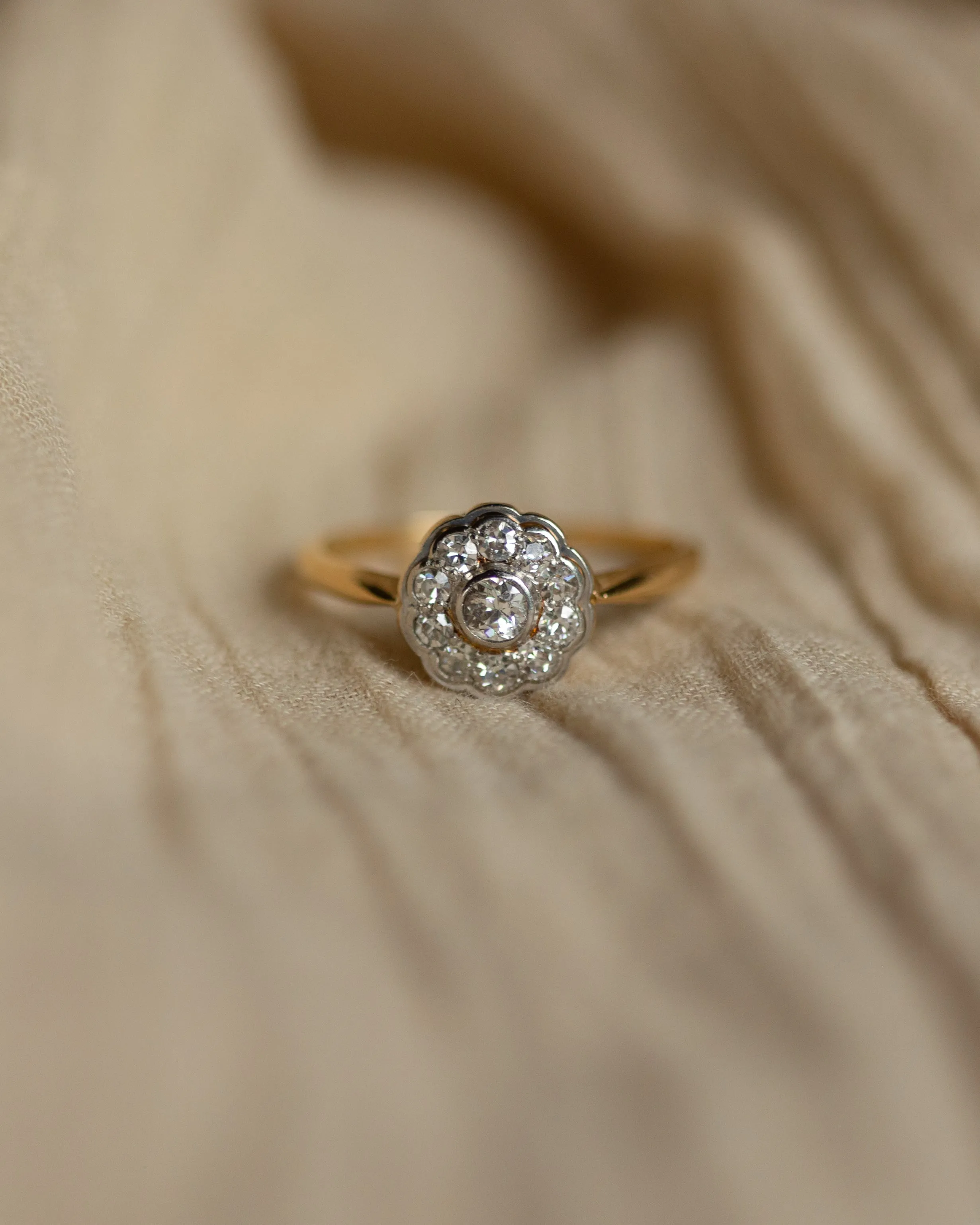 Céline Antique 18ct Gold Diamond Daisy Cluster Ring sold by Rock n Rose product image thumbnail 3