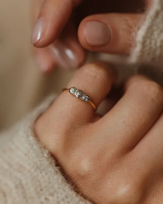 Emeline Vintage 18ct Gold Diamond Trilogy Ring sold by Rock n Rose