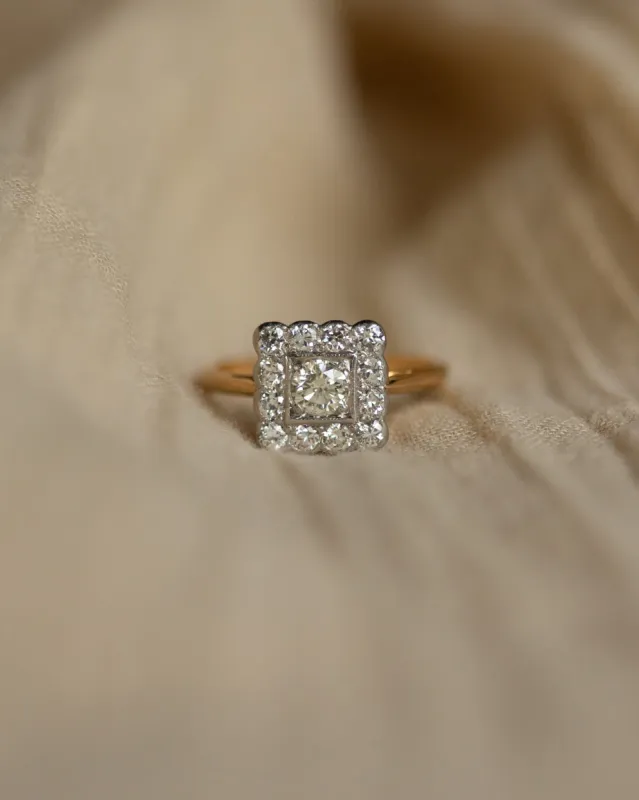 Thomasina Antique Art Deco 18ct Gold Diamond Square Cluster Ring sold by Rock n Rose