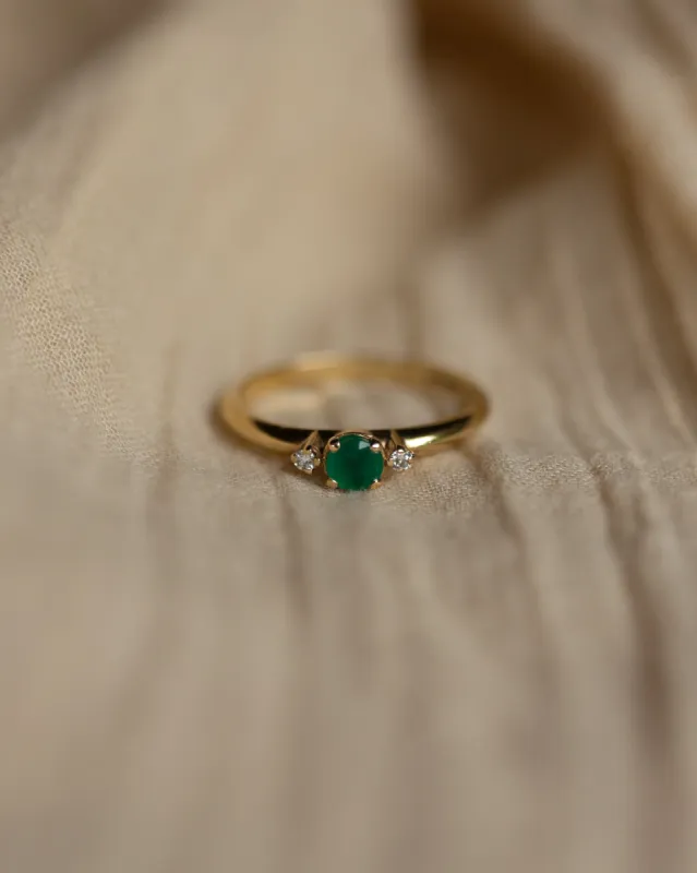 Nancy Vintage 9ct Gold Emerald & Diamond Trilogy Ring sold by Rock n Rose