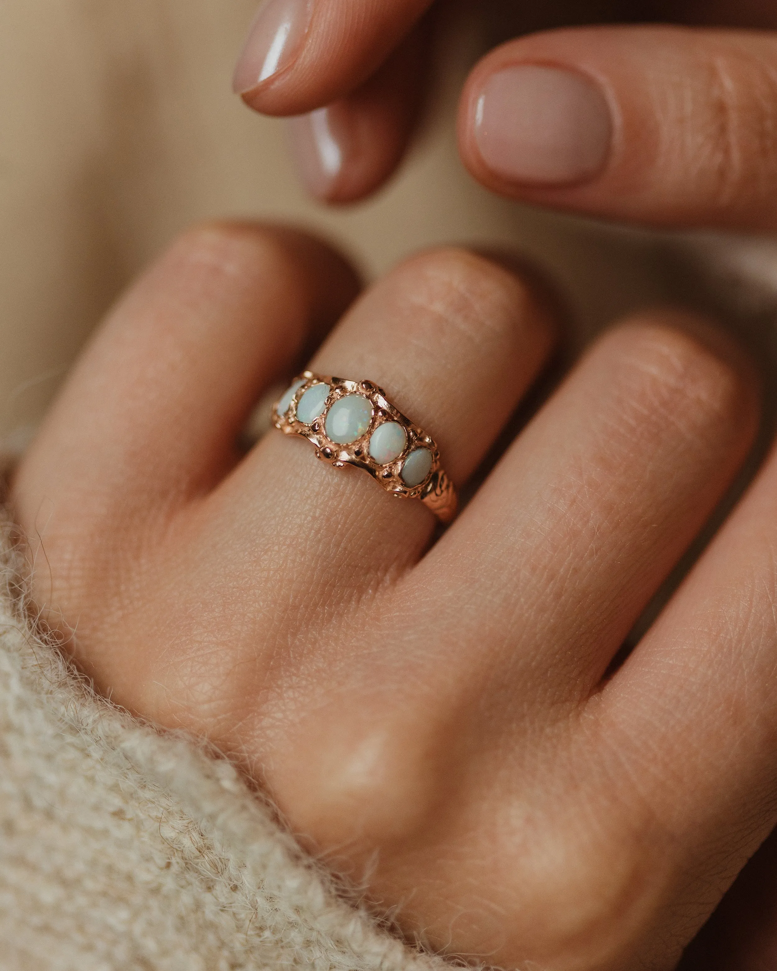 Reina 1990 Vintage 9ct Gold Opal Five Stone Ring sold by Rock n Rose product image thumbnail 2