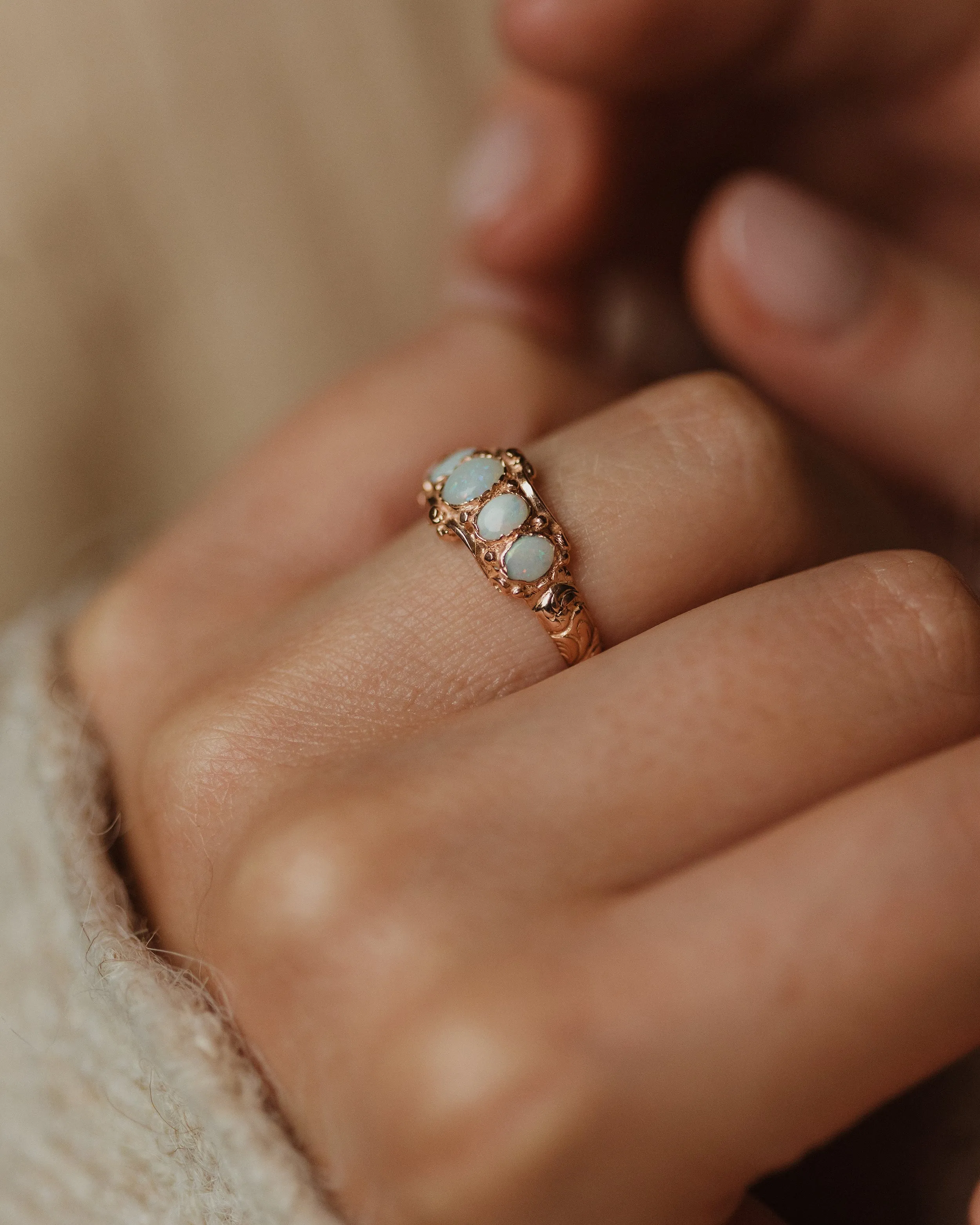 Reina 1990 Vintage 9ct Gold Opal Five Stone Ring sold by Rock n Rose product image thumbnail 3