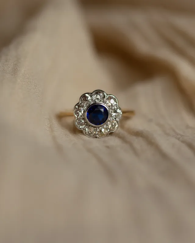 Eleanor Antique 18ct Gold Sapphire & Diamond Cluster Ring sold by Rock n Rose