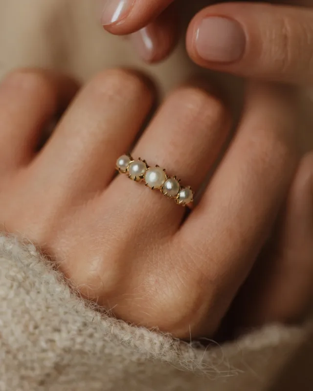 Gertrude 1861 Antique 18ct Gold Pearl Five Stone Ring sold by Rock n Rose