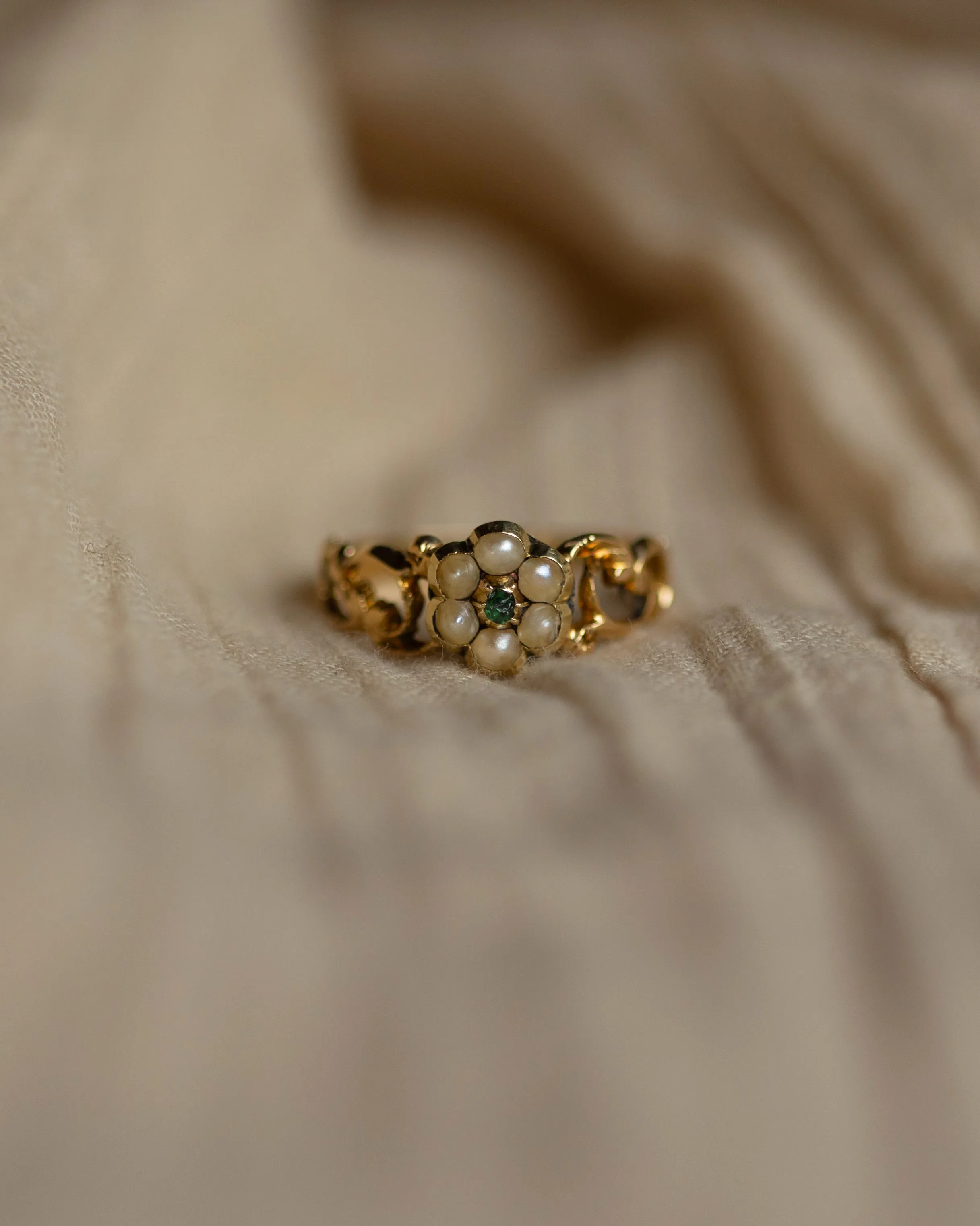 Cordie Antique Georgian 18ct Gold Emerald & Pearl Cluster Ring sold by Rock n Rose product image thumbnail 3