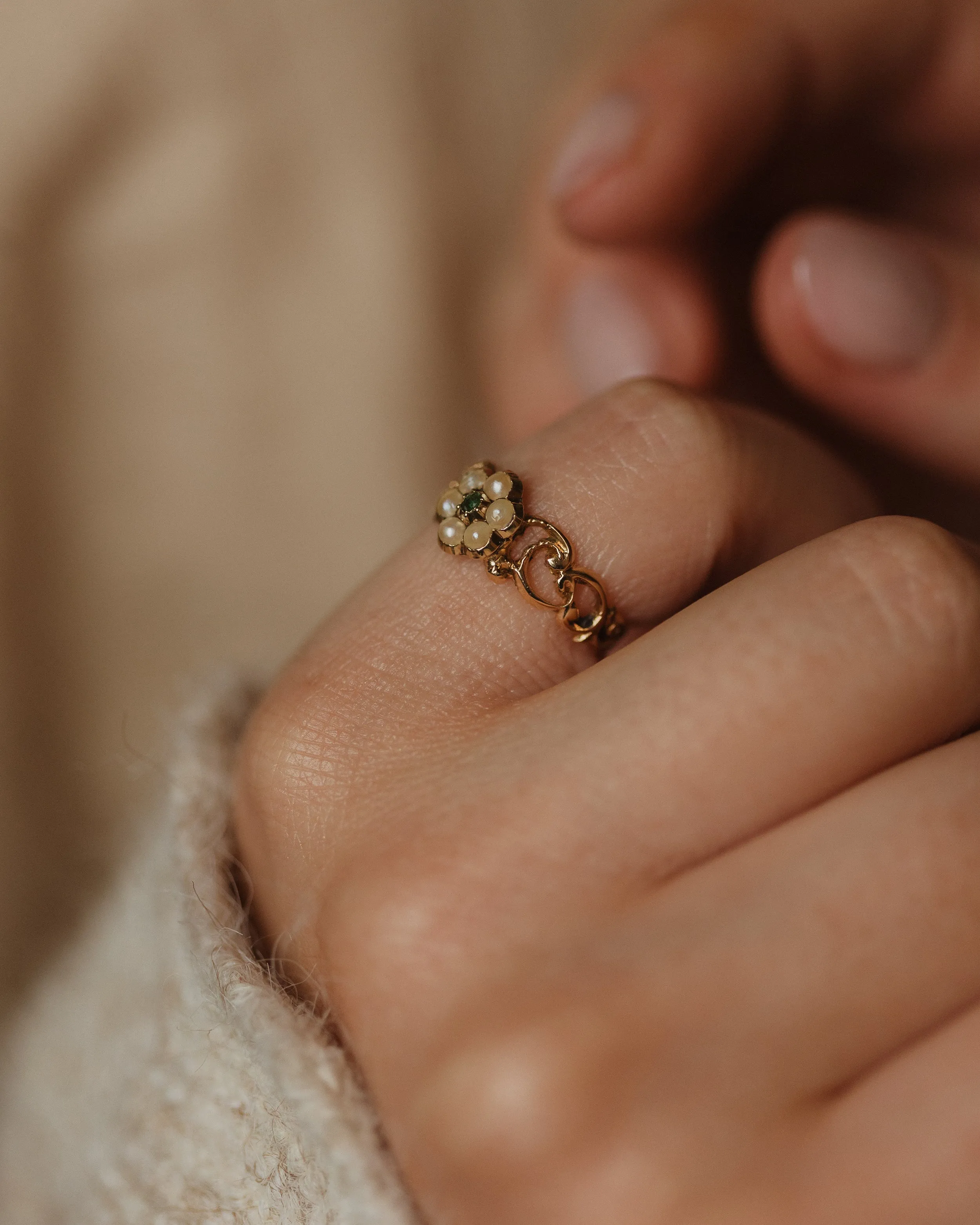 Cordie Antique Georgian 18ct Gold Emerald & Pearl Cluster Ring sold by Rock n Rose product image thumbnail 2
