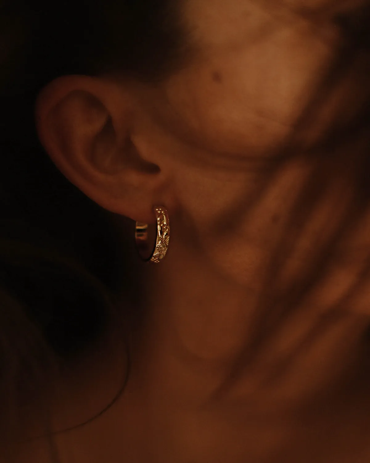 Holliday Gold Vermeil Floral Etched Hoops sold by Rock n Rose