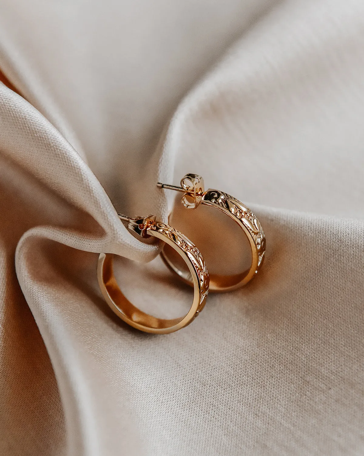 Holliday Gold Vermeil Floral Etched Hoops sold by Rock n Rose product image thumbnail 3