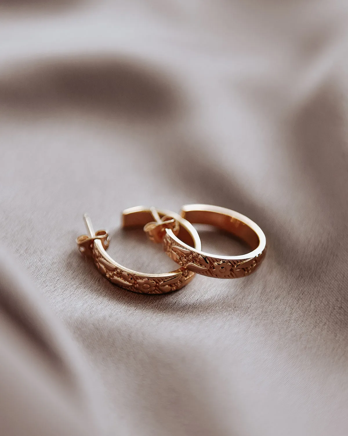 Holliday Gold Vermeil Floral Etched Hoops sold by Rock n Rose product image thumbnail 2