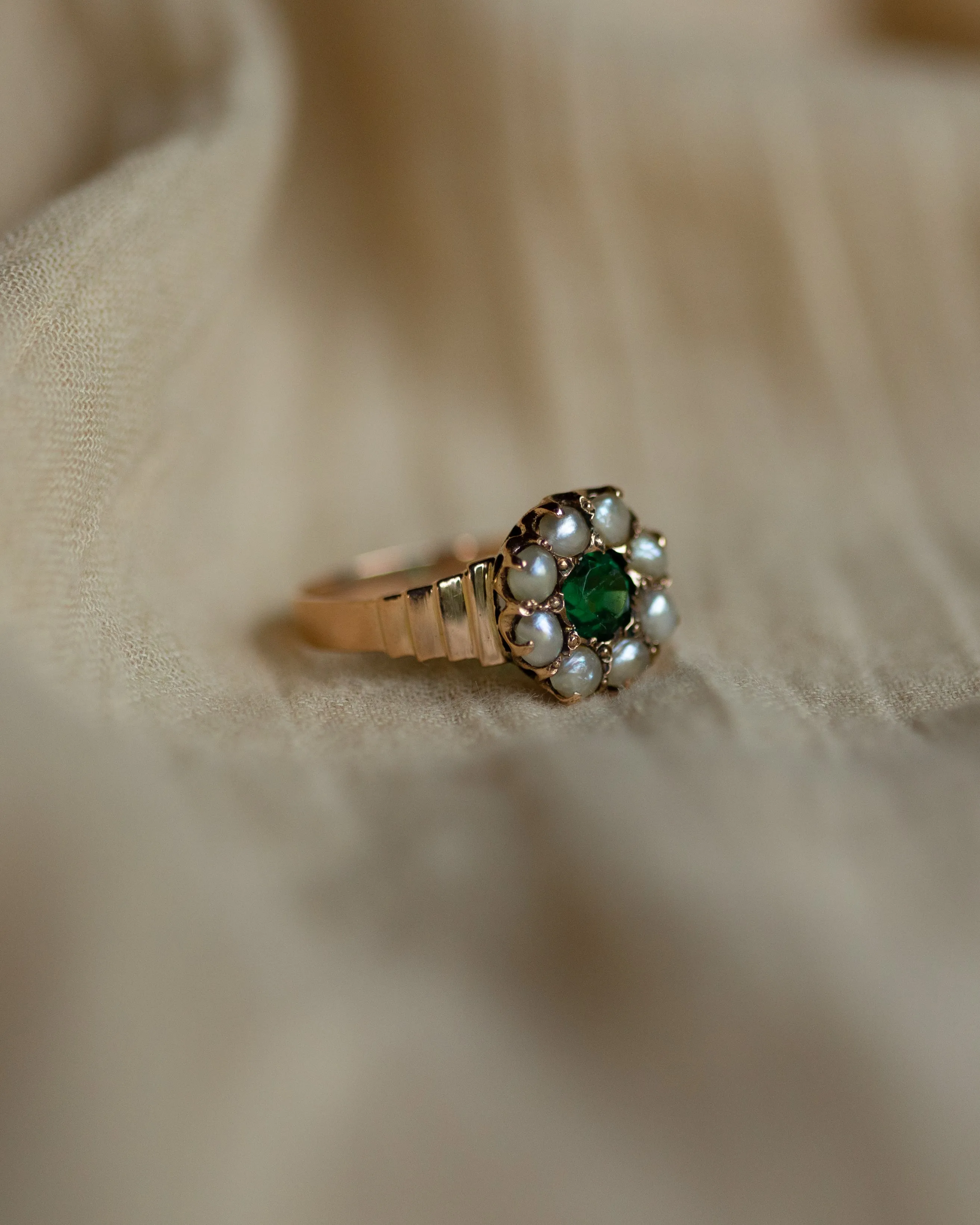 Lottie Antique 9ct Gold Green Paste & Pearl Cluster Ring sold by Rock n Rose product image thumbnail 5