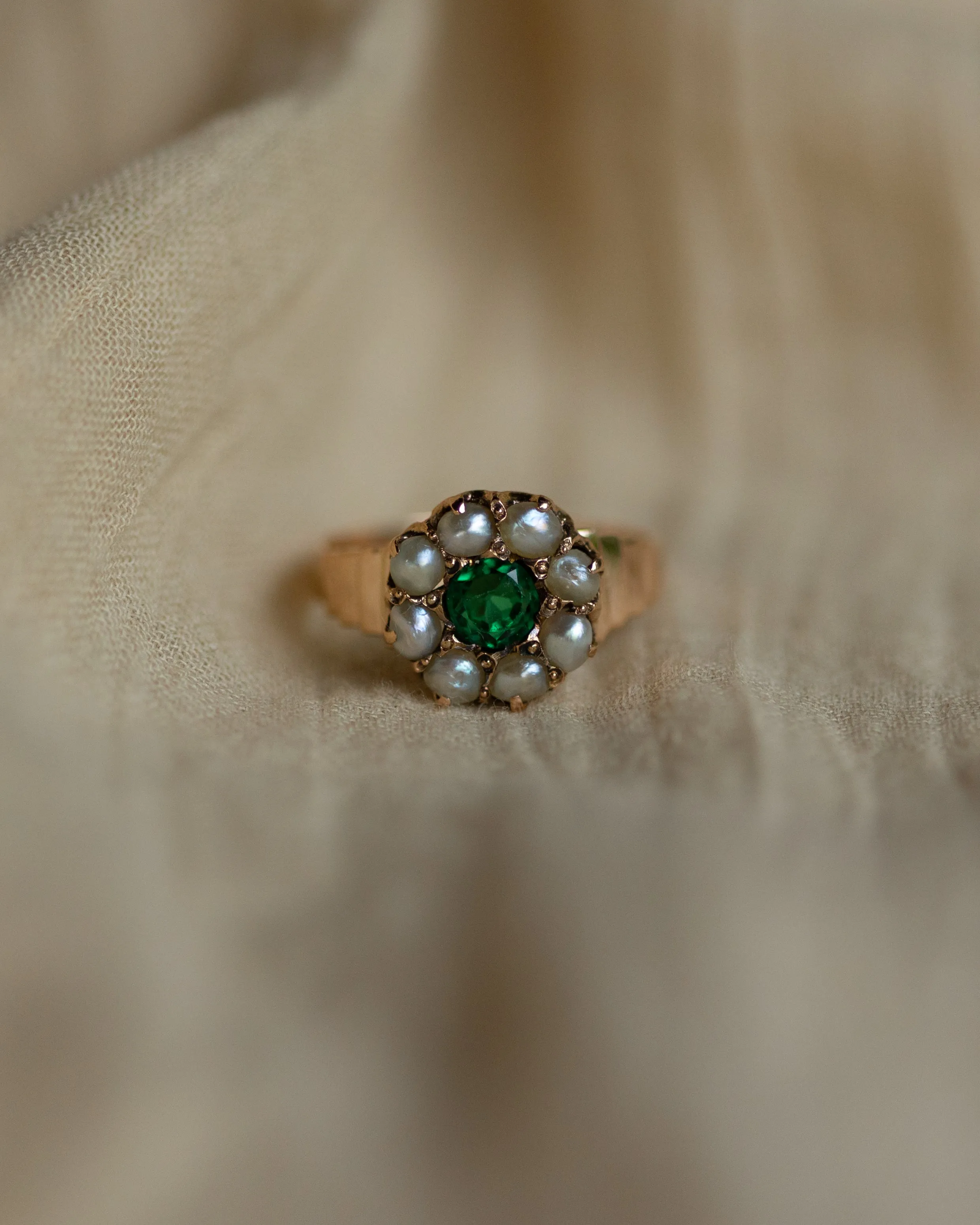 Lottie Antique 9ct Gold Green Paste & Pearl Cluster Ring sold by Rock n Rose product image thumbnail 3