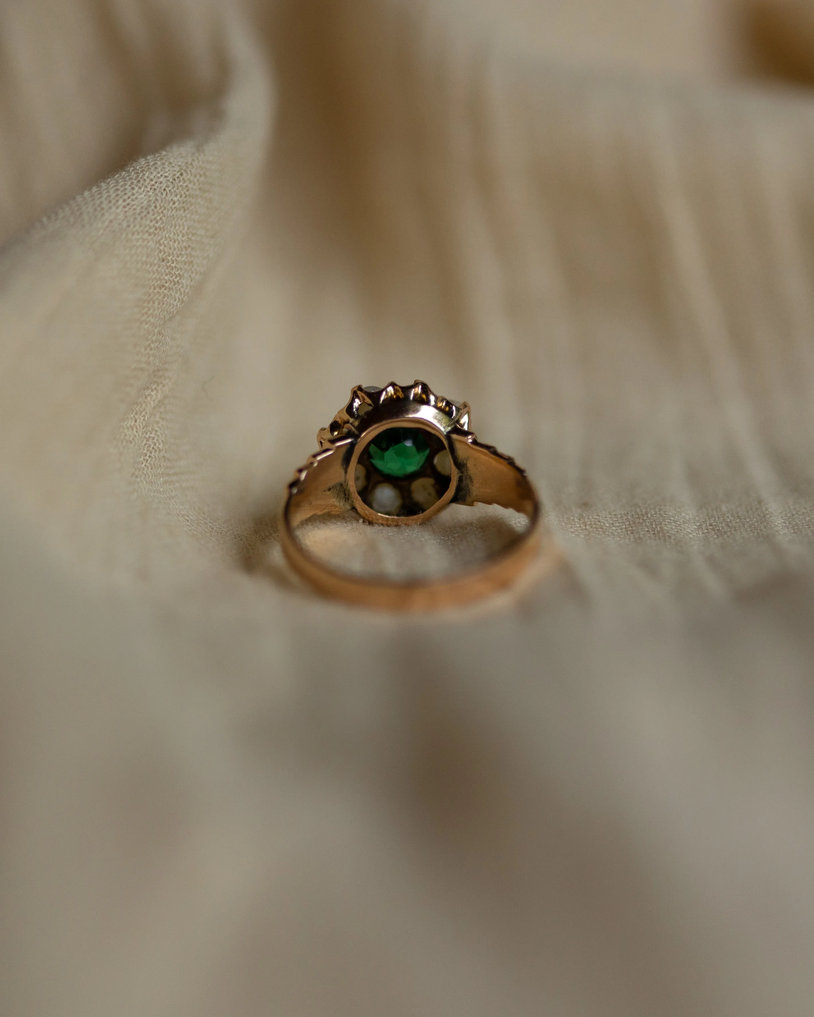 Lottie Antique 9ct Gold Green Paste & Pearl Cluster Ring sold by Rock n Rose product image thumbnail 4