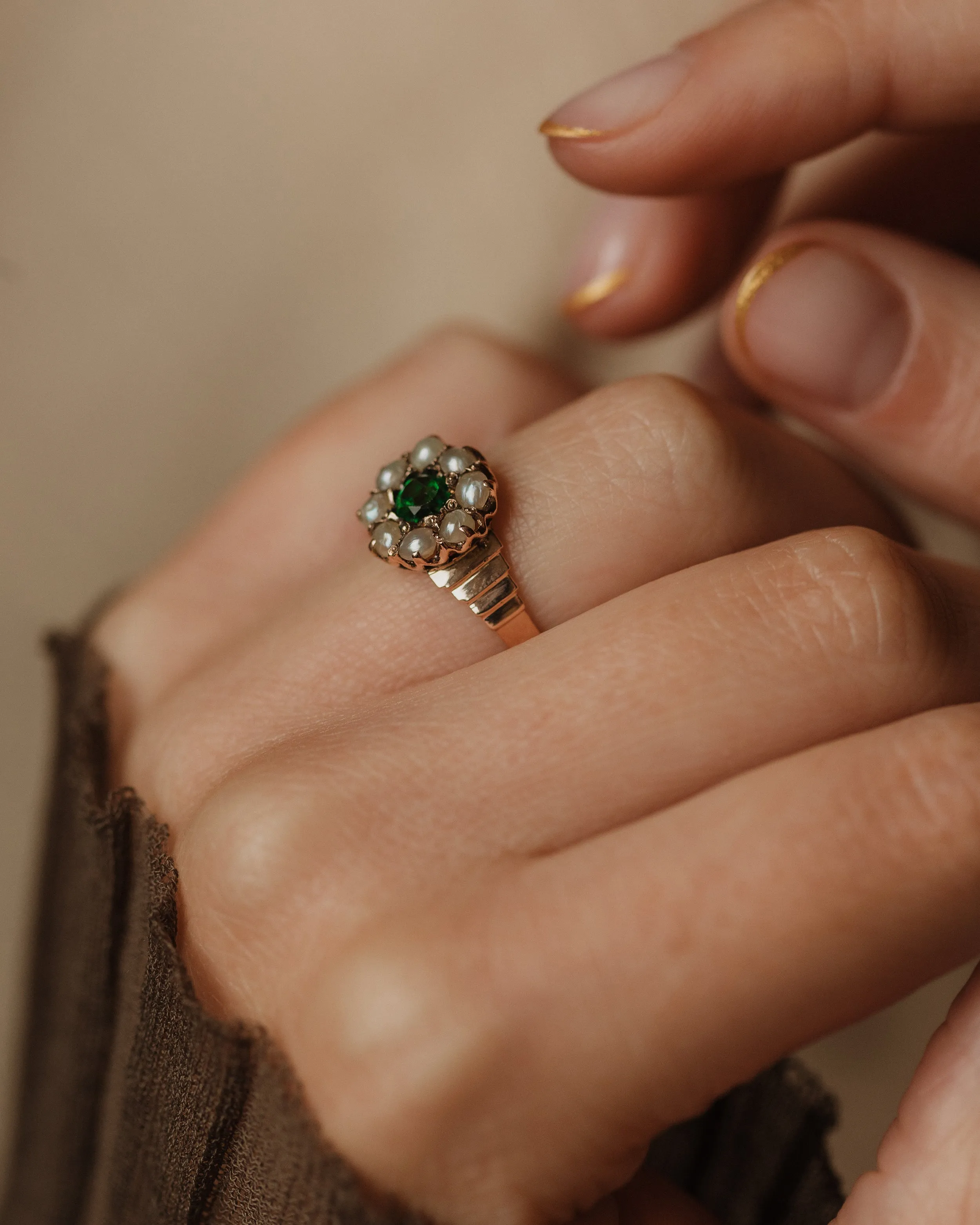 Lottie Antique 9ct Gold Green Paste & Pearl Cluster Ring sold by Rock n Rose product image thumbnail 2