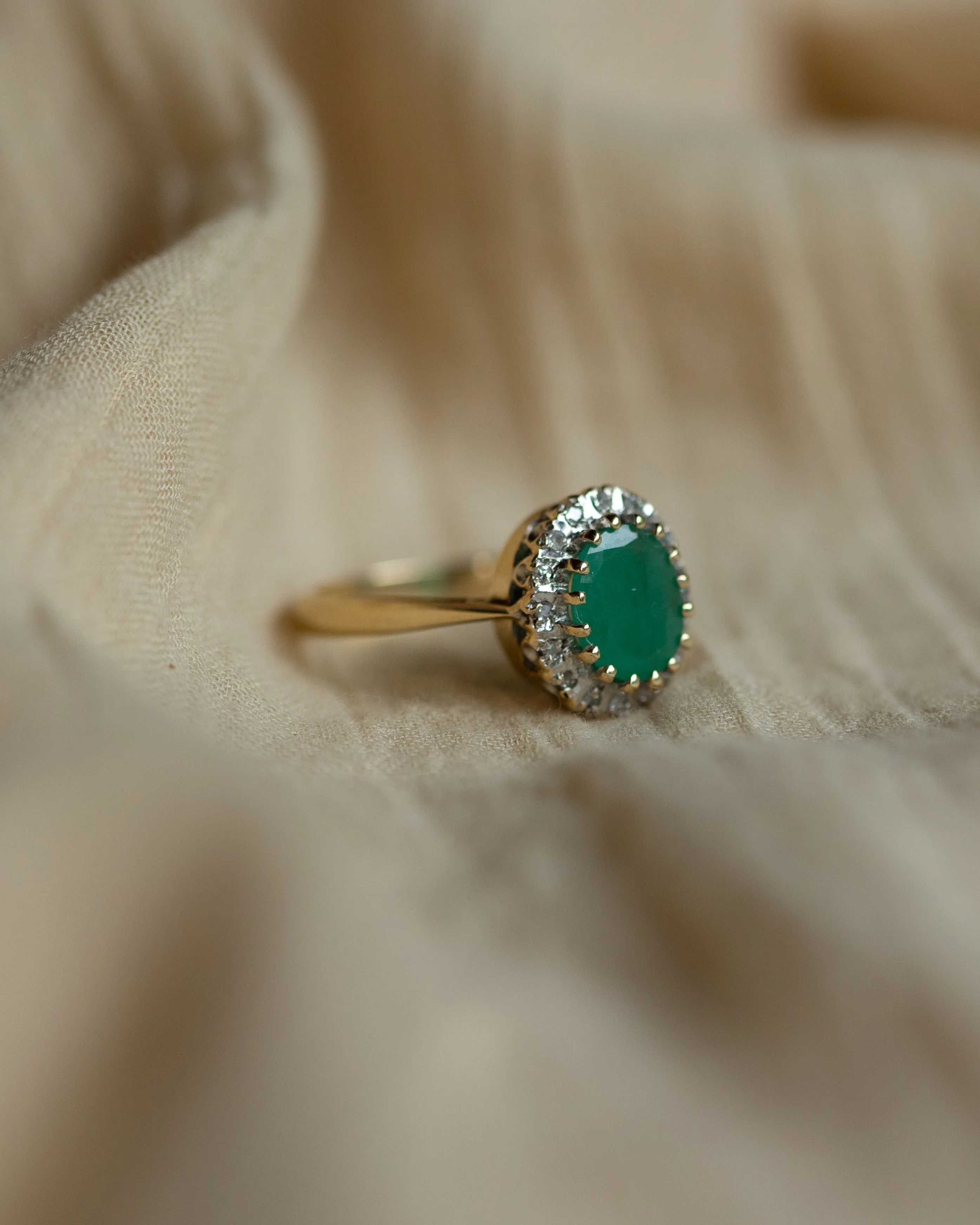 Camille 1985 Vintage 9ct Gold Emerald & Diamond Cluster Ring sold by Rock n Rose product image thumbnail 4