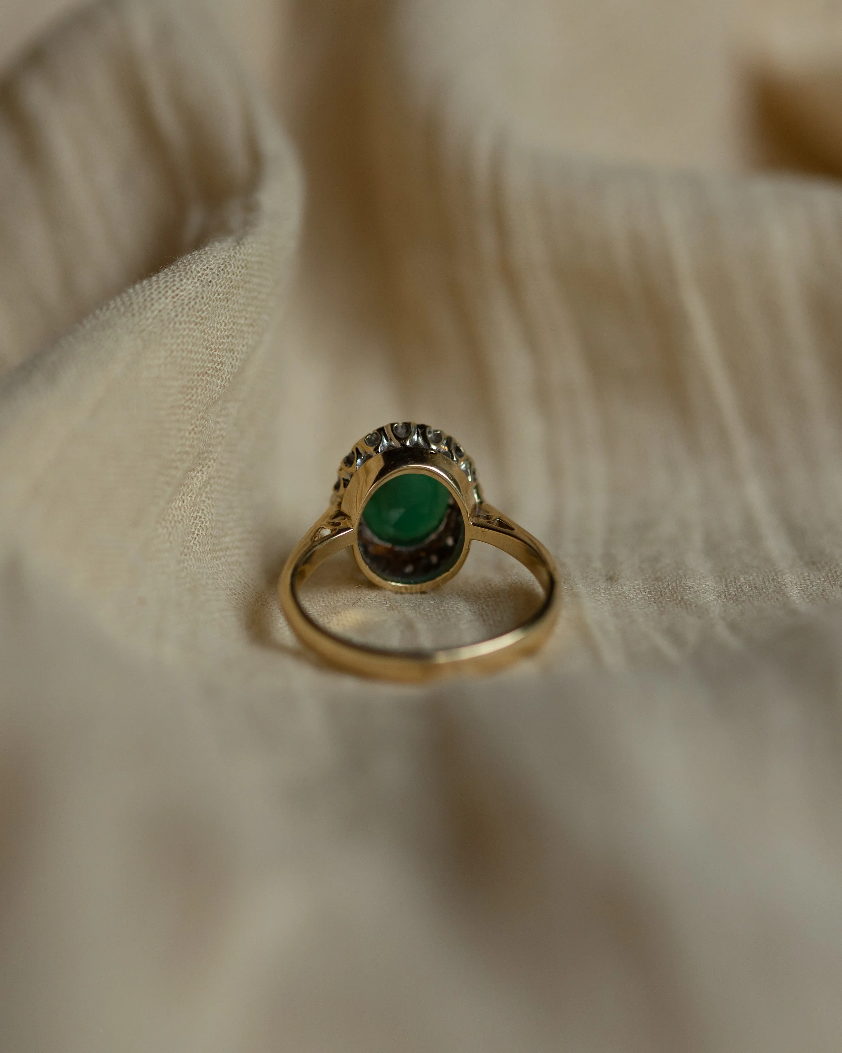 Camille 1985 Vintage 9ct Gold Emerald & Diamond Cluster Ring sold by Rock n Rose product image thumbnail 5