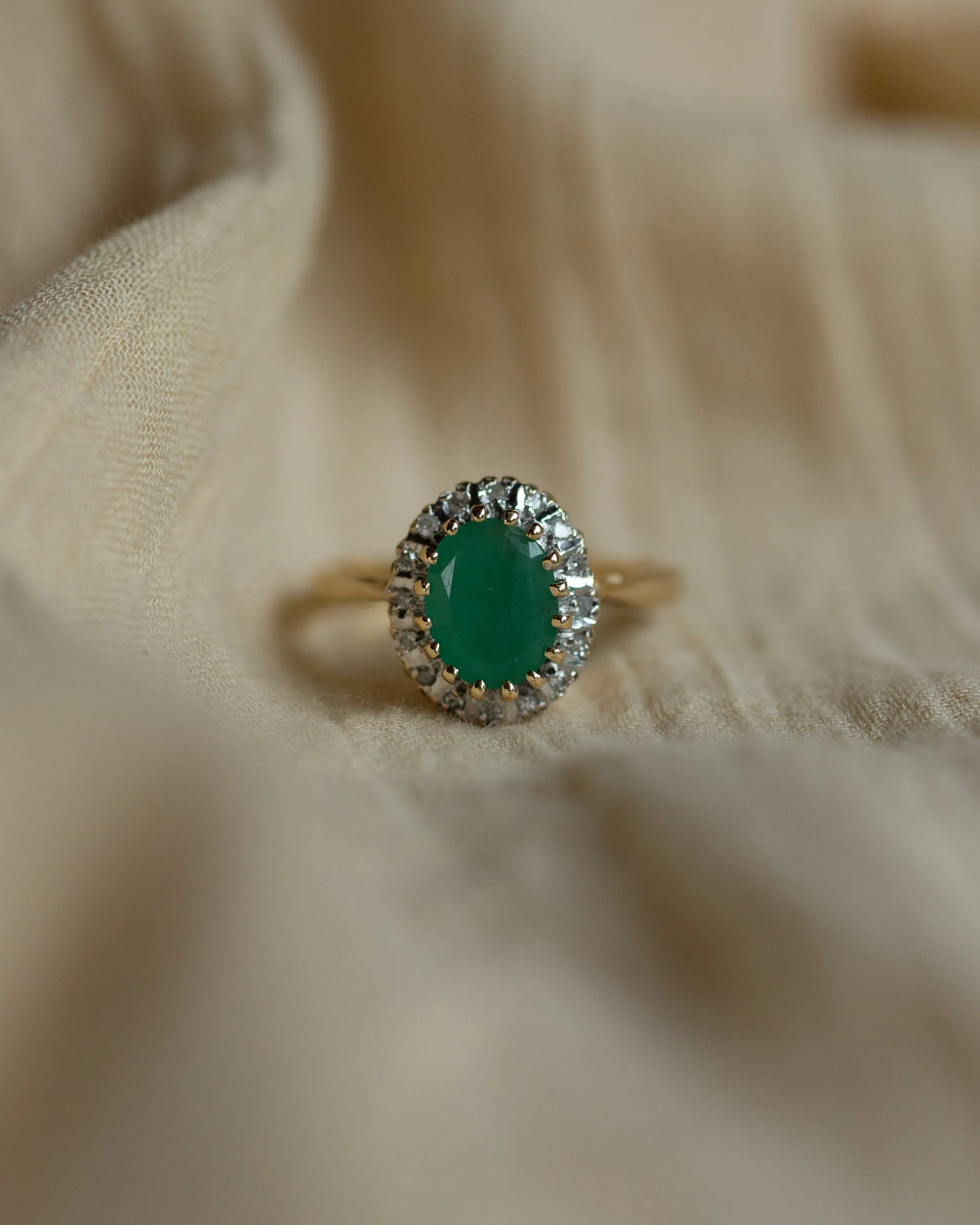 Camille 1985 Vintage 9ct Gold Emerald & Diamond Cluster Ring sold by Rock n Rose product image thumbnail 3