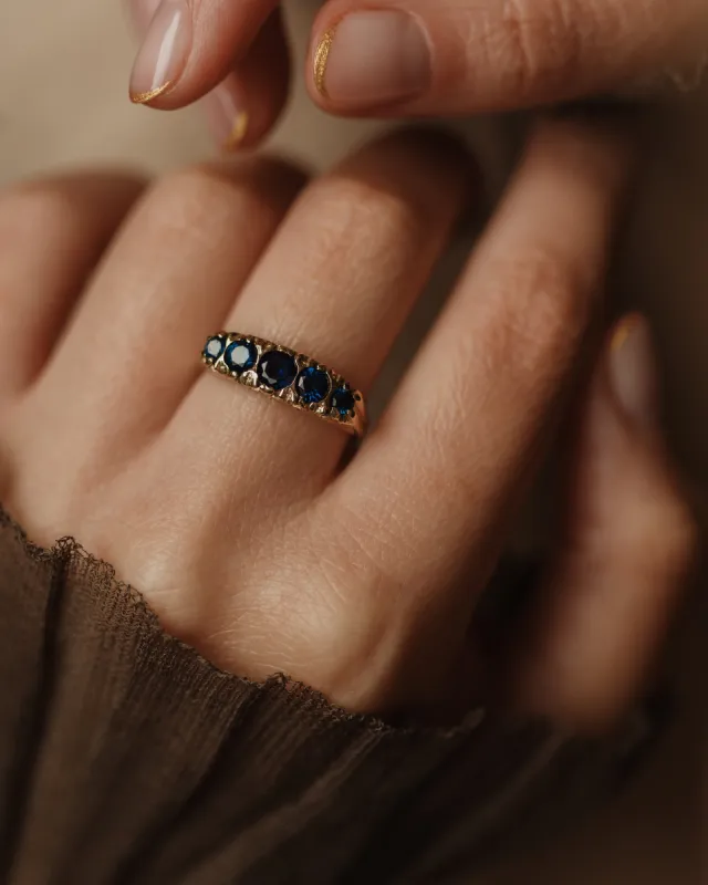 Marina Vintage 9ct Gold Sapphire Five Stone Ring sold by Rock n Rose