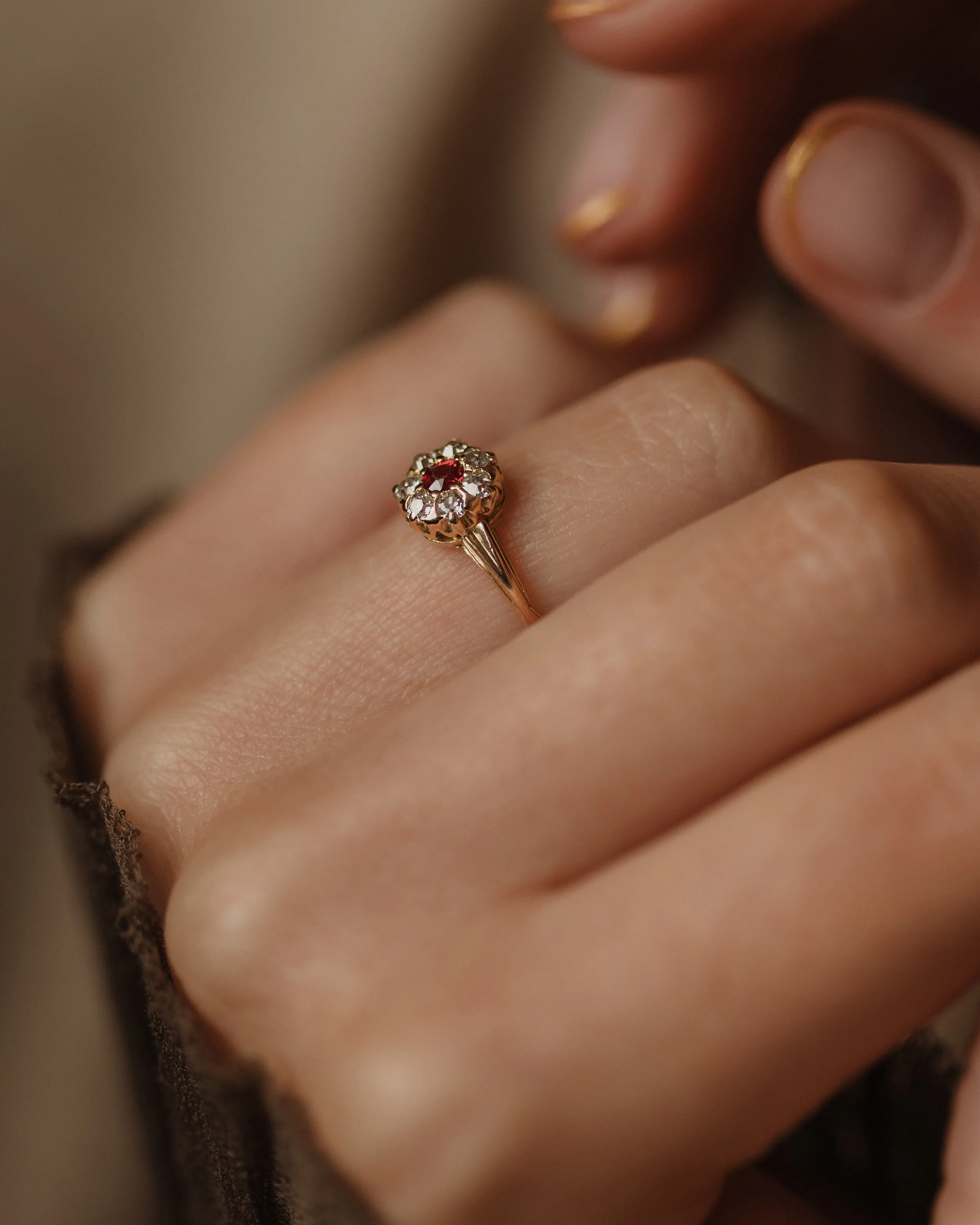 Violet Antique 18ct Gold Ruby & Diamond Cluster Ring sold by Rock n Rose product image thumbnail 2