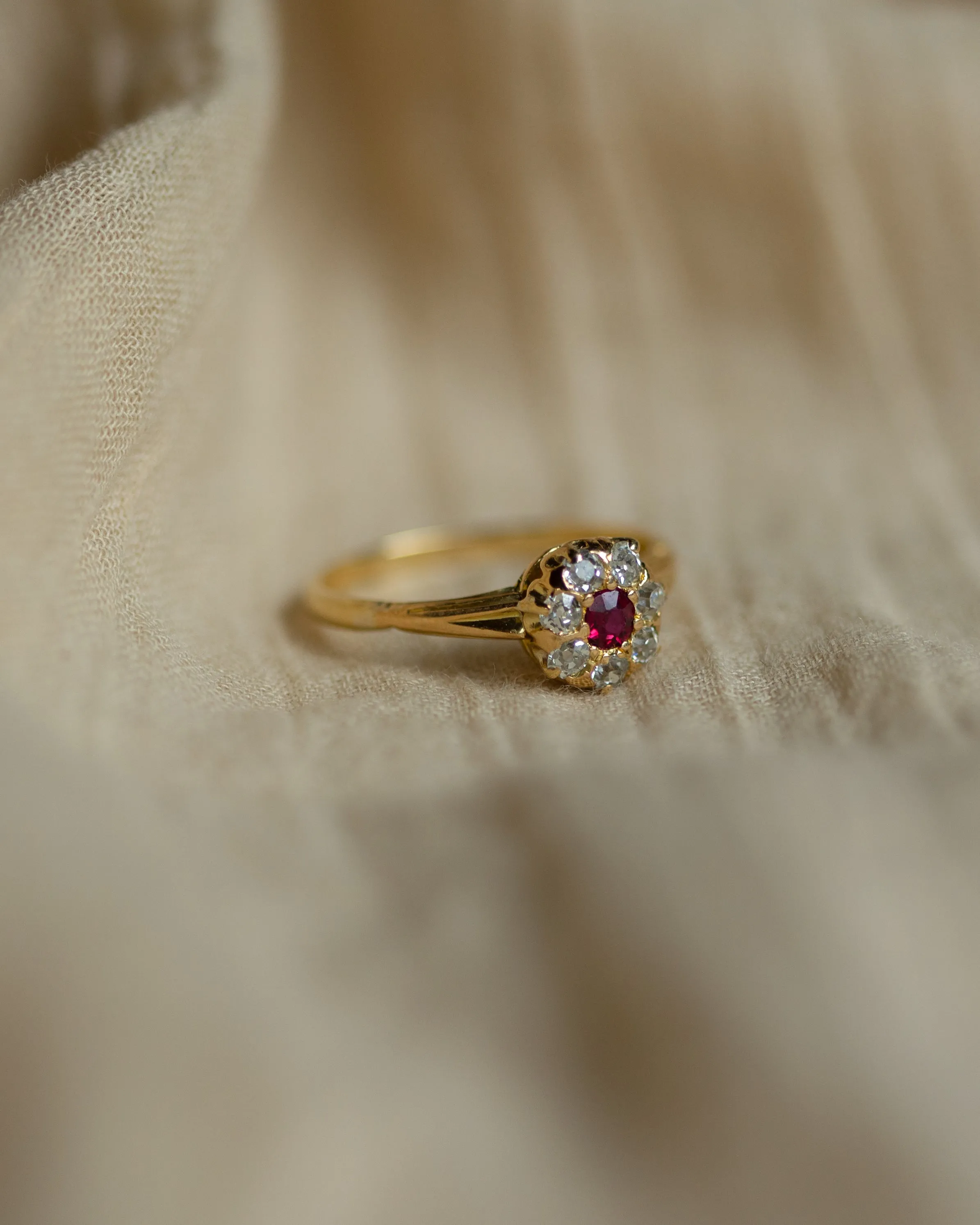 Violet Antique 18ct Gold Ruby & Diamond Cluster Ring sold by Rock n Rose product image thumbnail 4