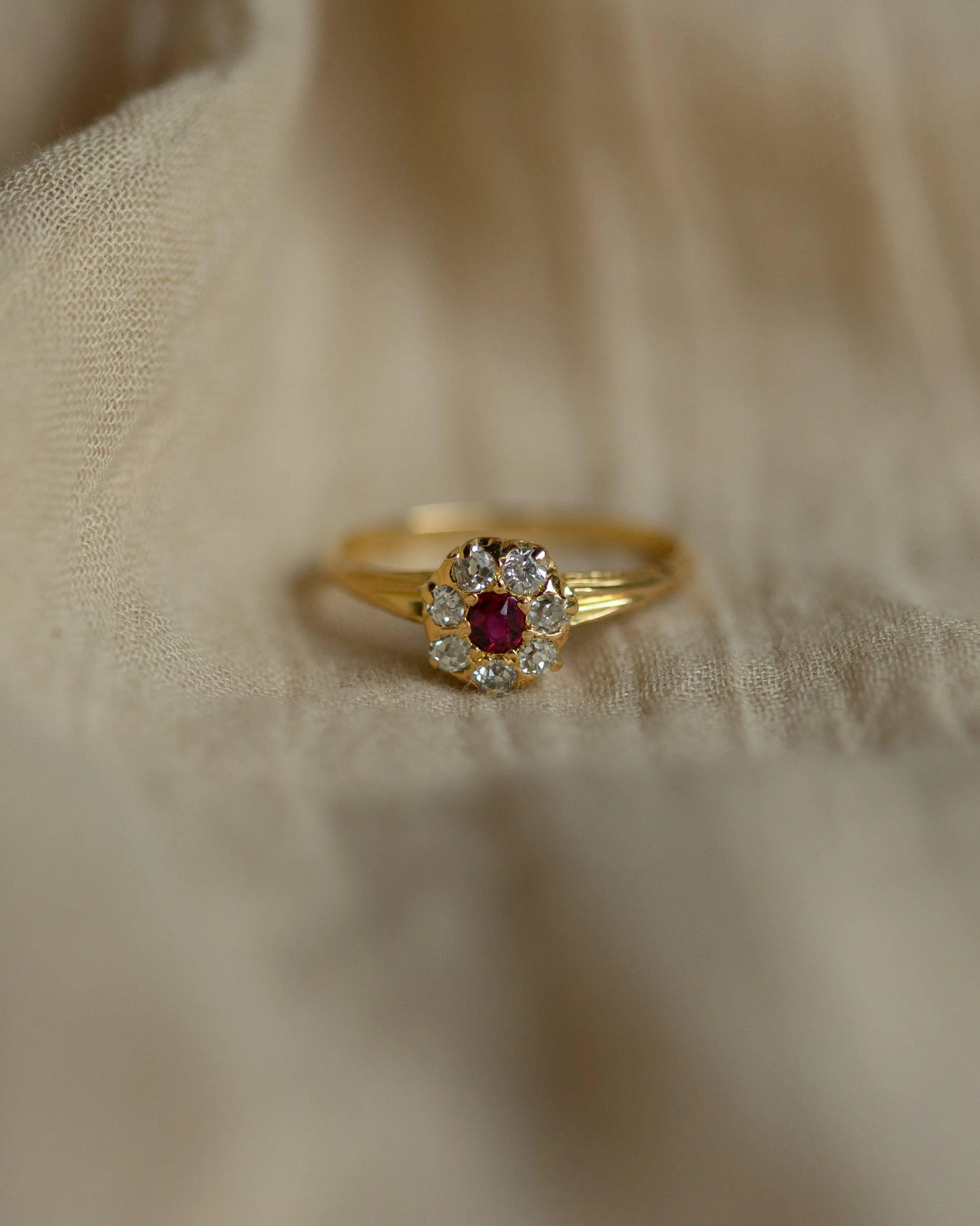 Violet Antique 18ct Gold Ruby & Diamond Cluster Ring sold by Rock n Rose product image thumbnail 3