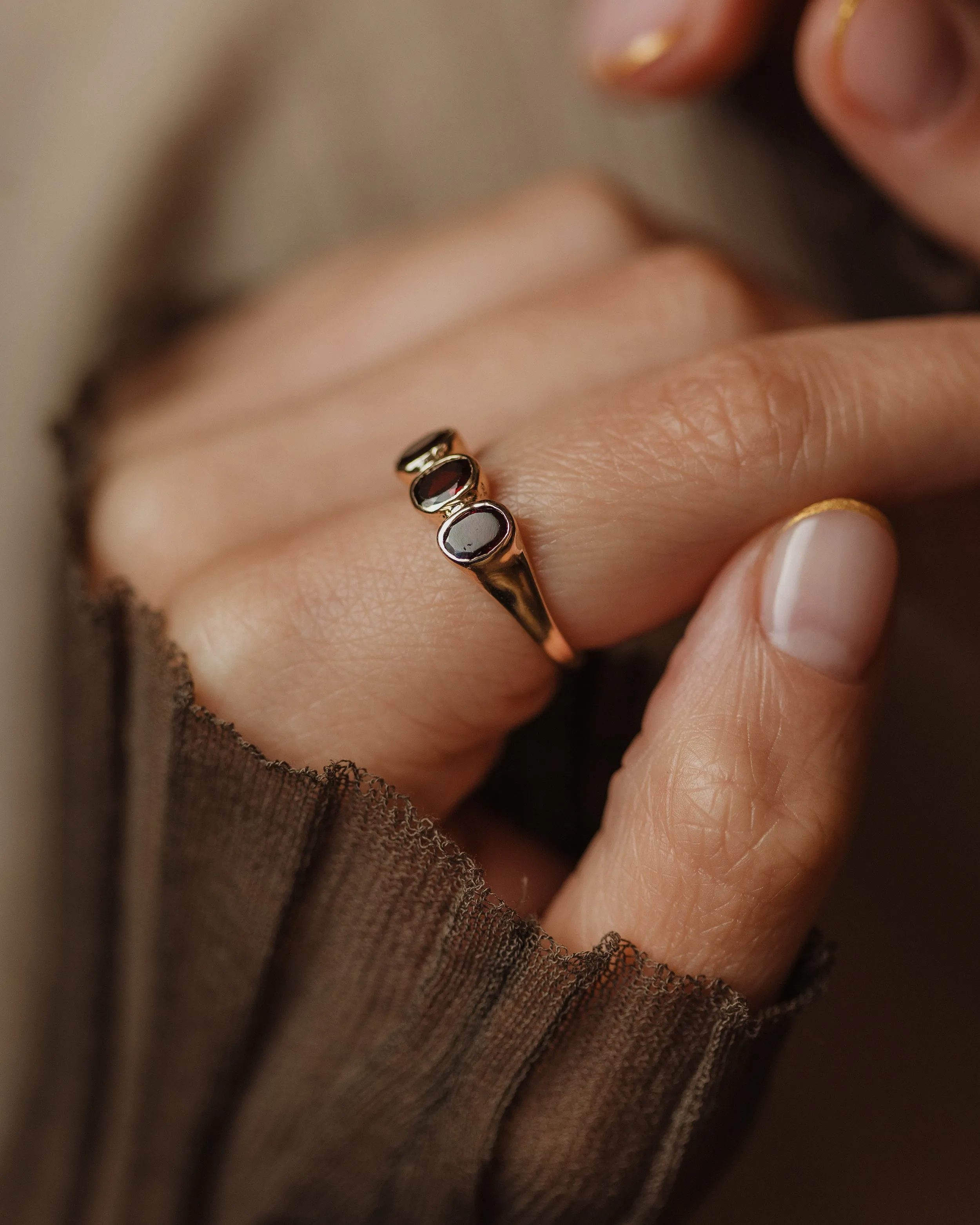 Betina Antique 9ct Gold Garnet Trilogy Ring sold by Rock n Rose product image thumbnail 2