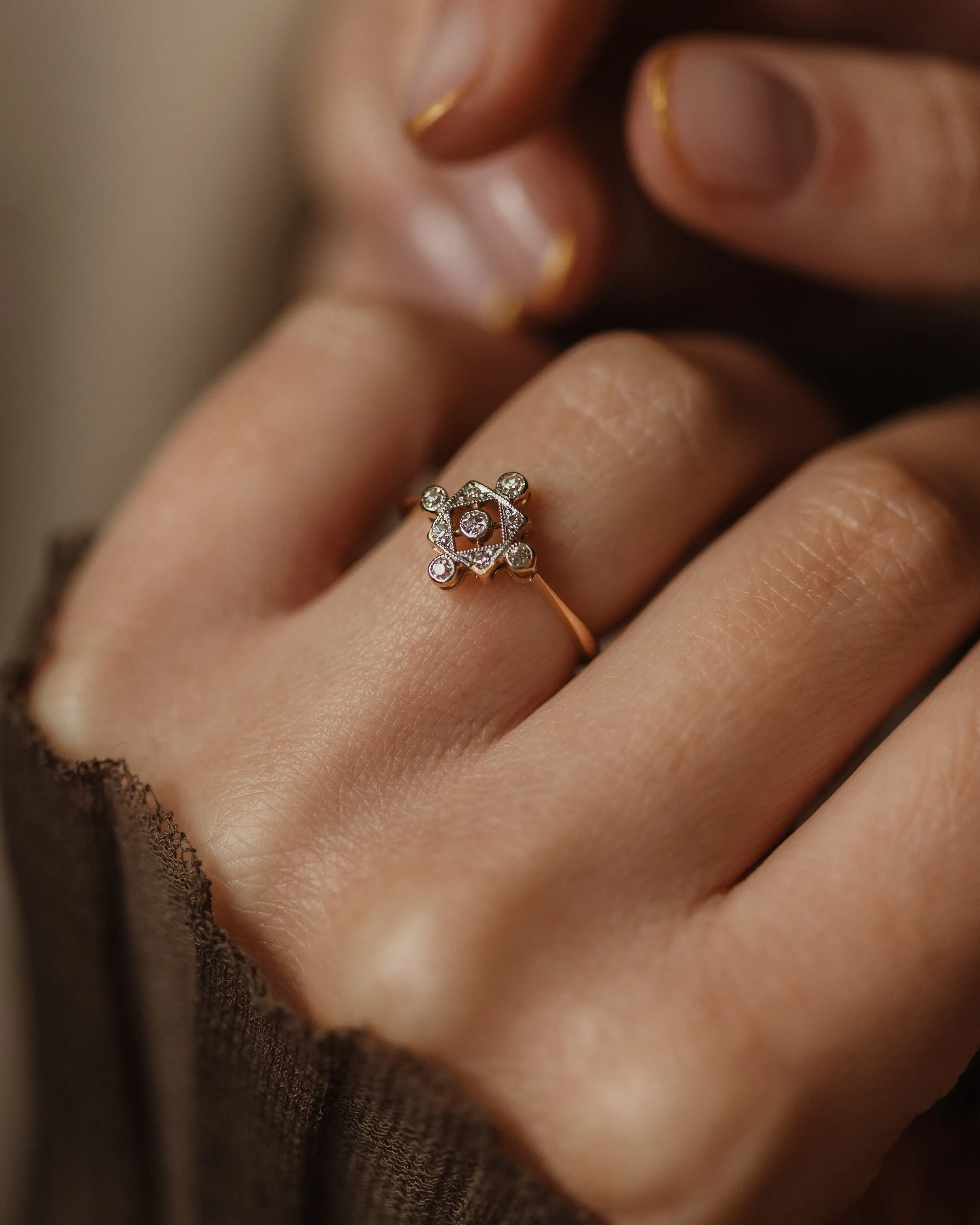 Darlene Antique Art Deco 18ct Gold Diamond Panel Ring sold by Rock n Rose