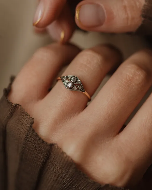 Edythe Antique Art Deco 18ct Gold Diamond Panel Ring sold by Rock n Rose