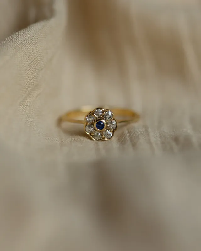 Rosina Antique 18ct Gold Sapphire & Diamond Cluster Ring sold by Rock n Rose
