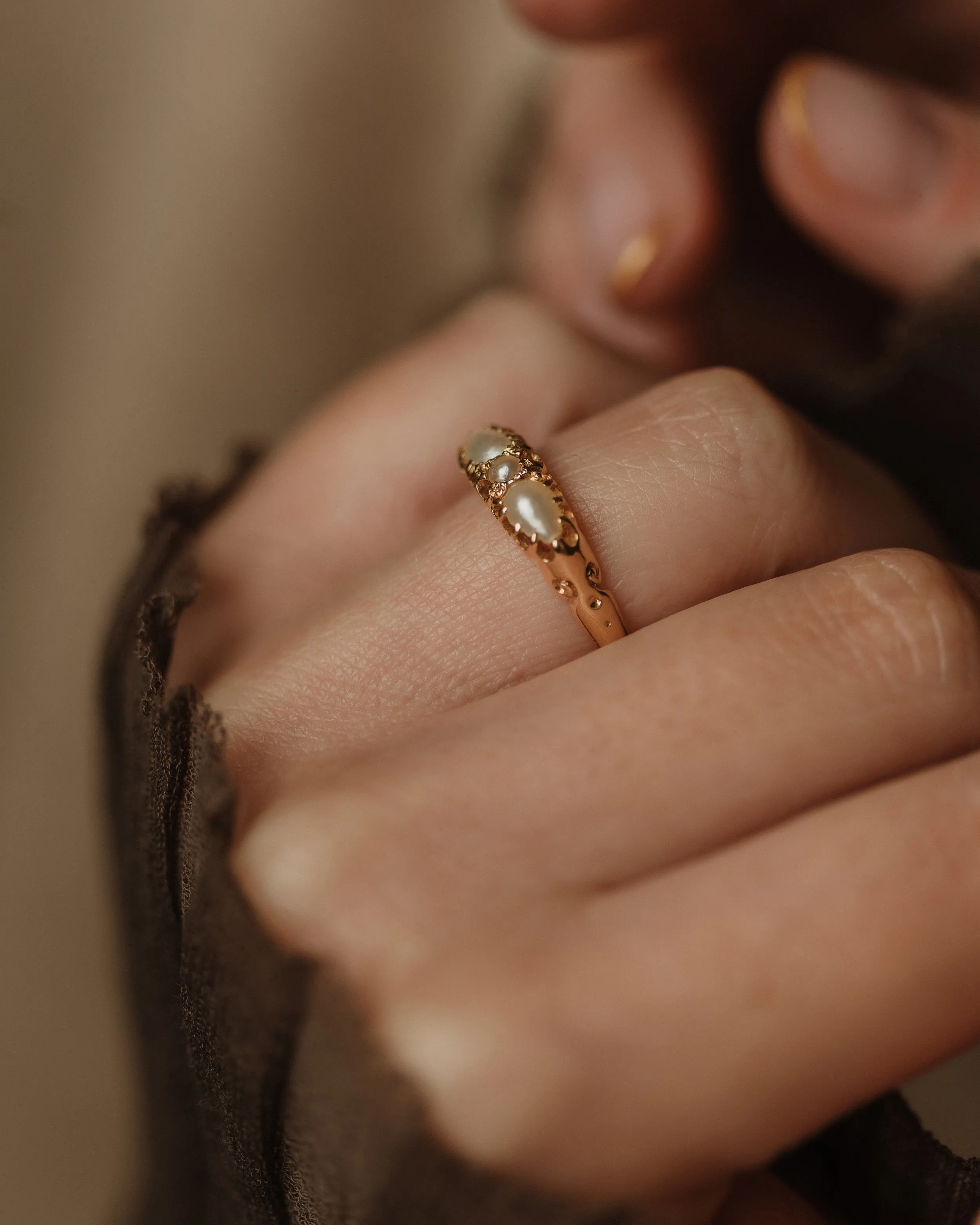 Lavinia Antique 18ct Gold Pearl Trilogy Ring sold by Rock n Rose product image thumbnail 2