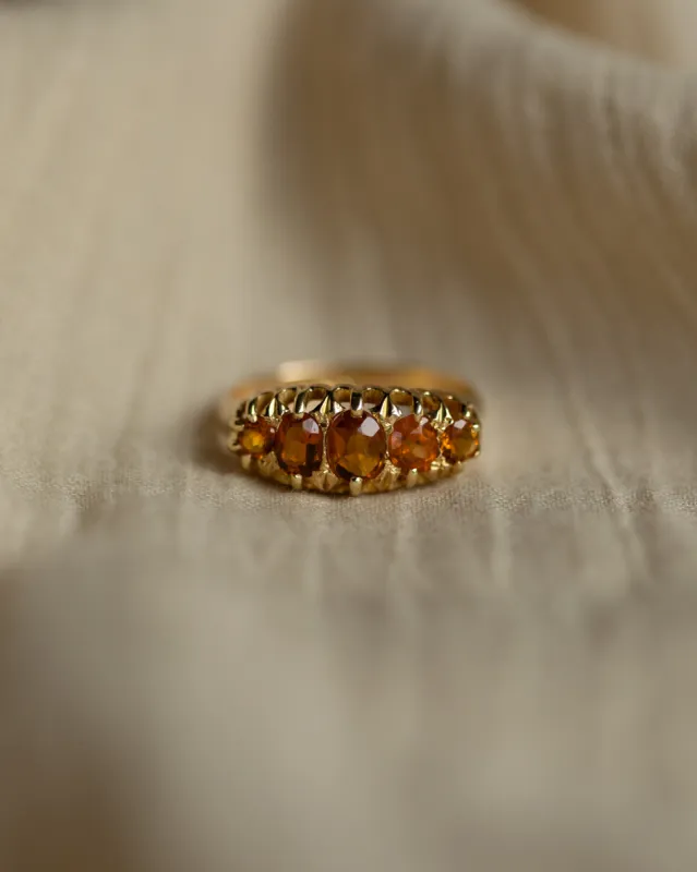 Millicent 1916 Antique 18ct Gold Five Stone Citrine Ring sold by Rock n Rose
