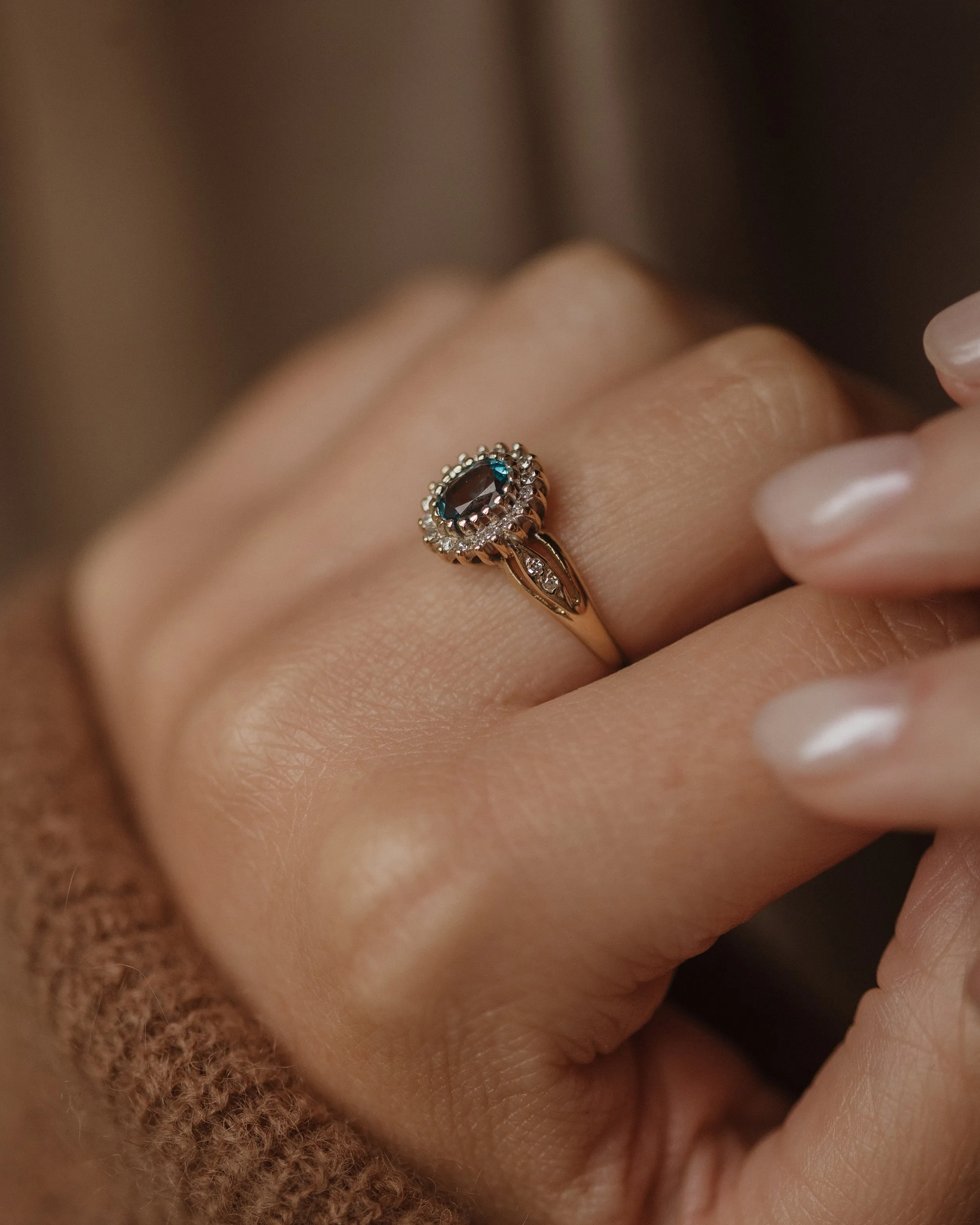 Laverne 1989 Vintage 9ct Gold Aquamarine & Diamond Cluster Ring sold by Rock n Rose product image thumbnail 2