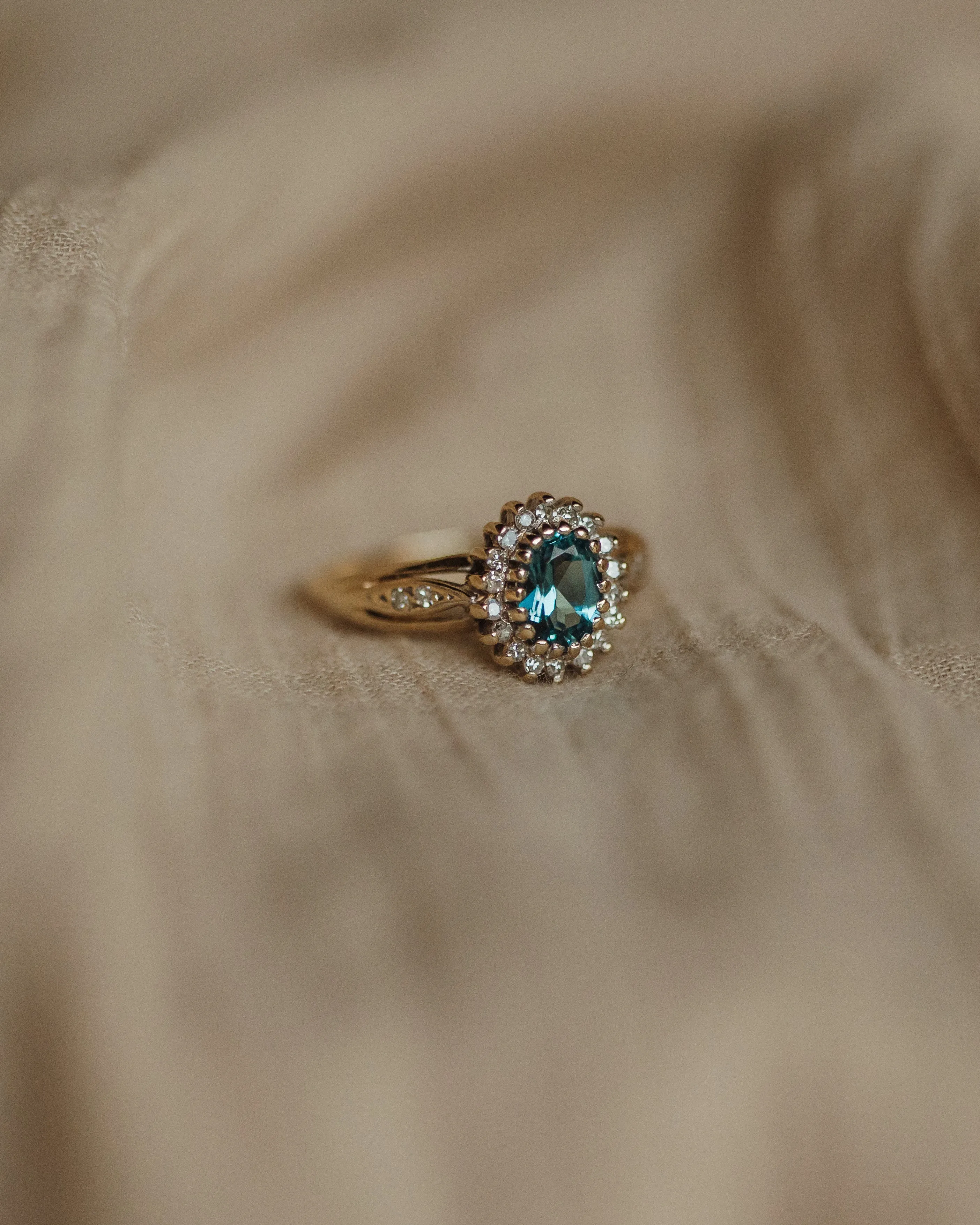 Laverne 1989 Vintage 9ct Gold Aquamarine & Diamond Cluster Ring sold by Rock n Rose product image thumbnail 4
