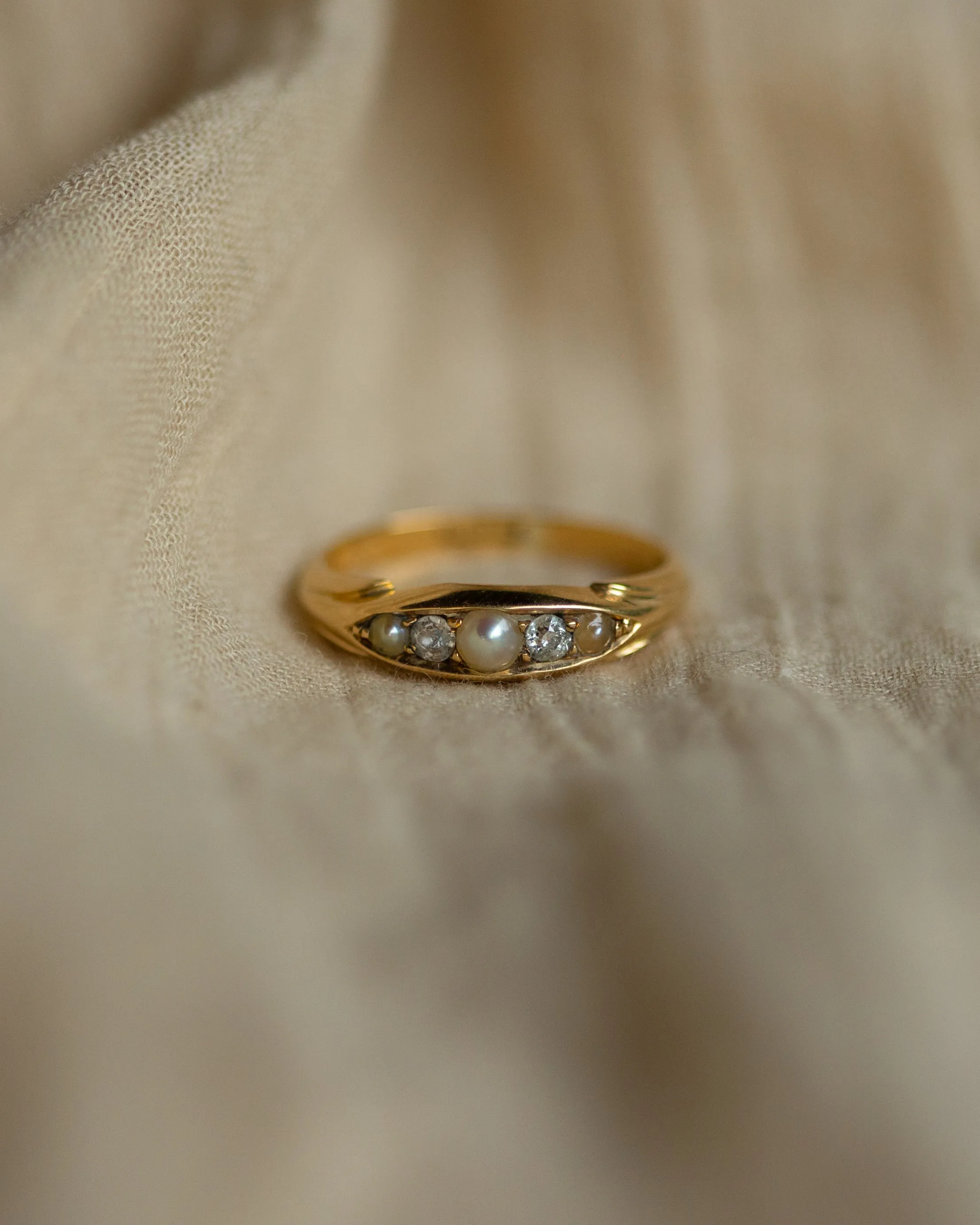 Lillie Antique 18ct Gold Pearl & Diamond Five Stone Ring sold by Rock n Rose product image thumbnail 3