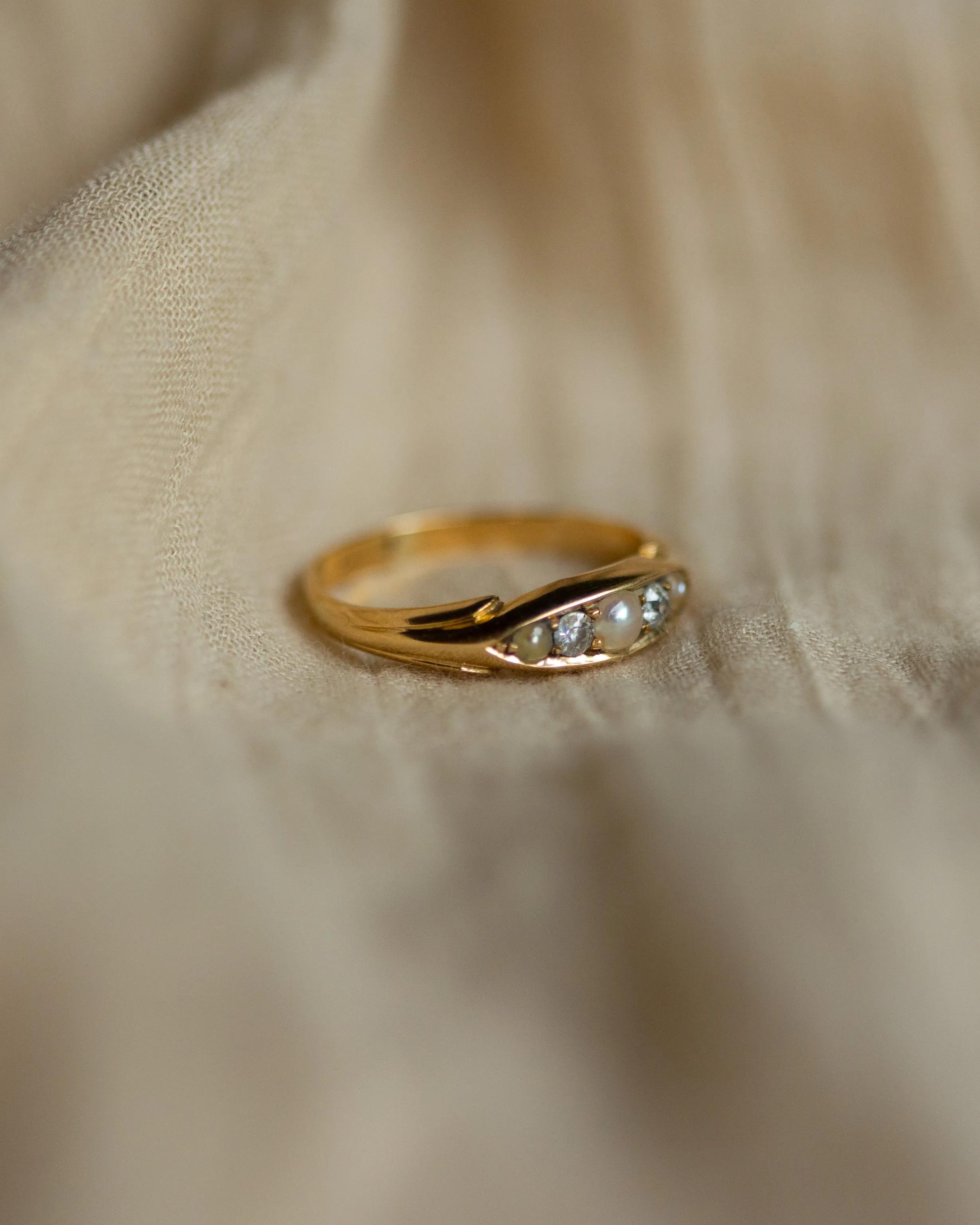 Lillie Antique 18ct Gold Pearl & Diamond Five Stone Ring sold by Rock n Rose product image thumbnail 4